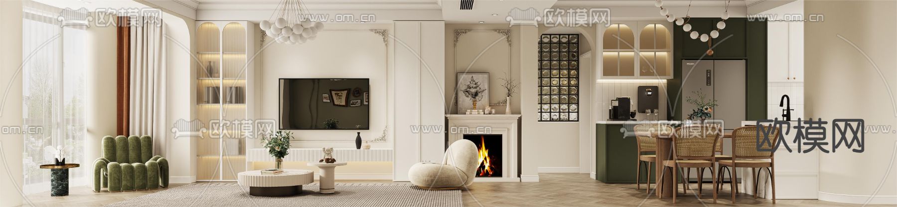 法式客餐厅3d模型下载（渲染图2）
