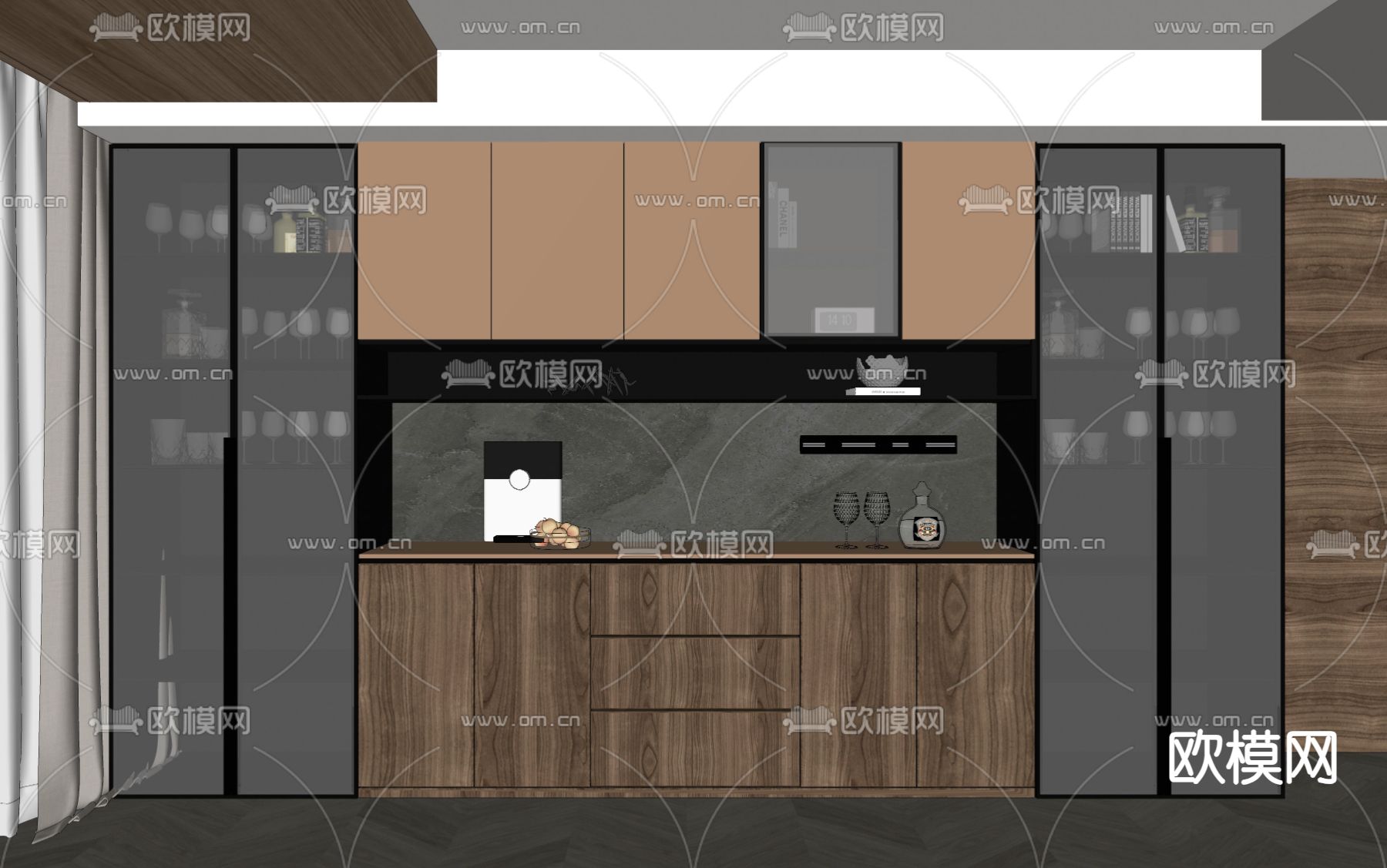 酒柜 玻璃柜su模型下载（渲染图2）