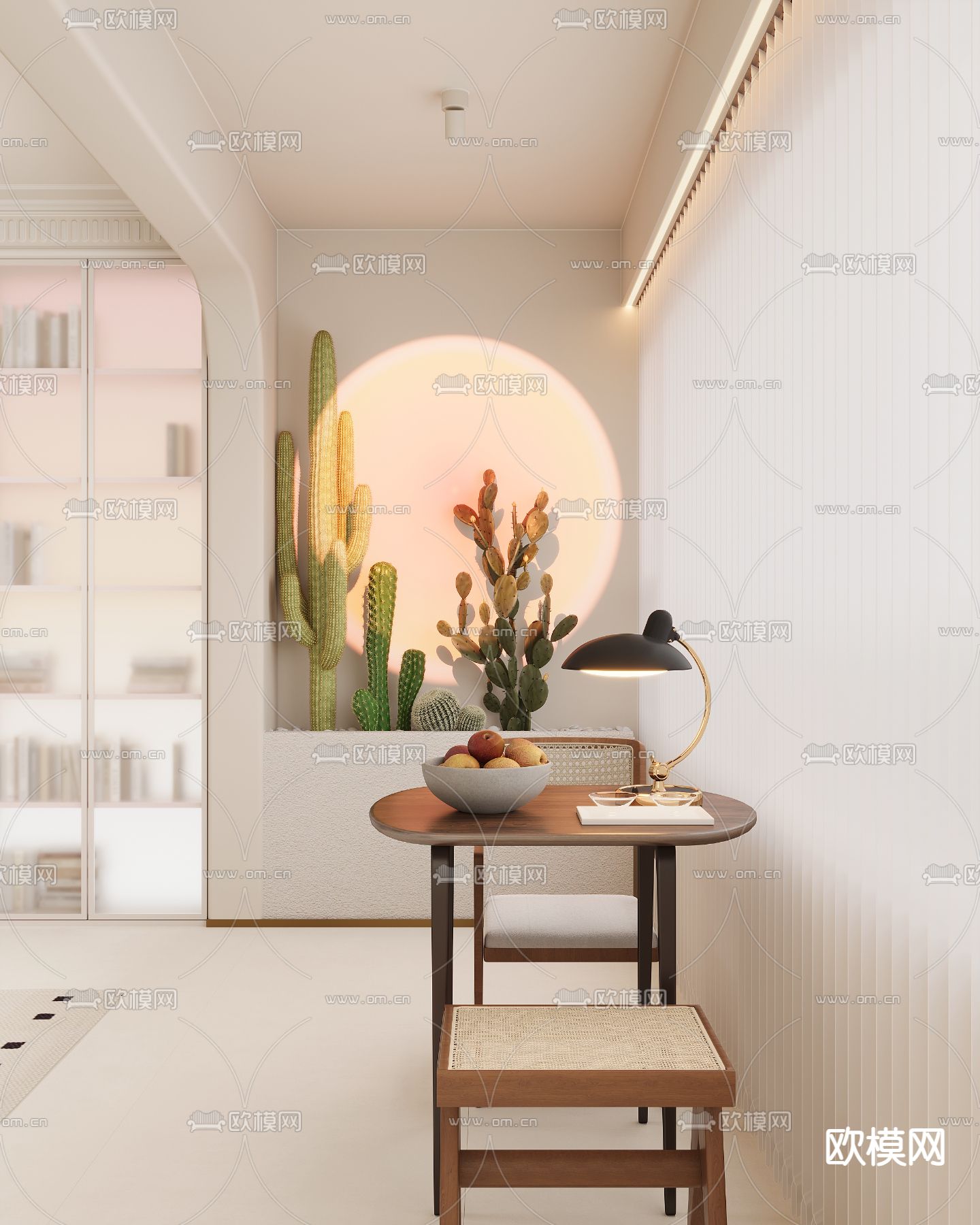 奶油风阳台 休闲桌椅3d模型下载（渲染图1）