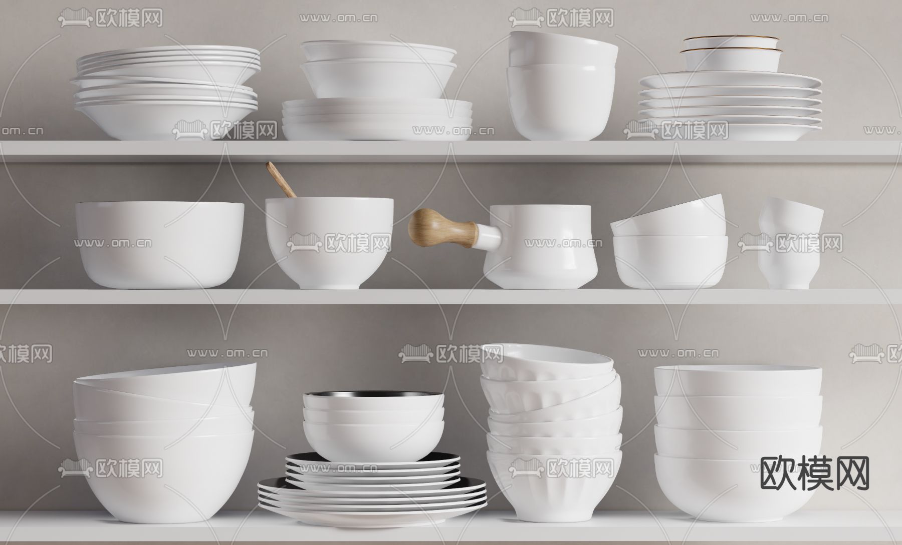 现代餐具 碗碟su模型下载（渲染图1）