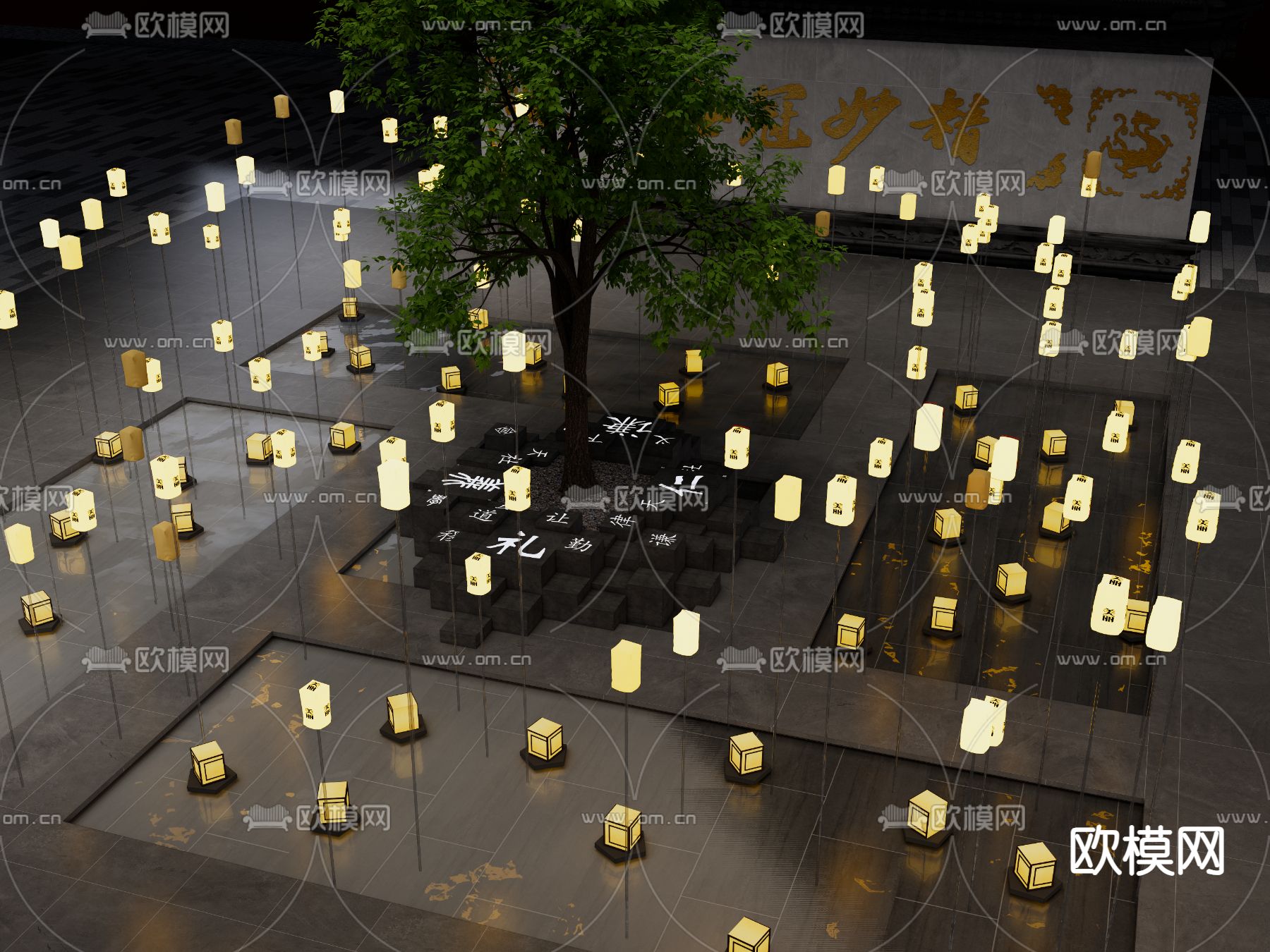 新中式广场灯会su模型