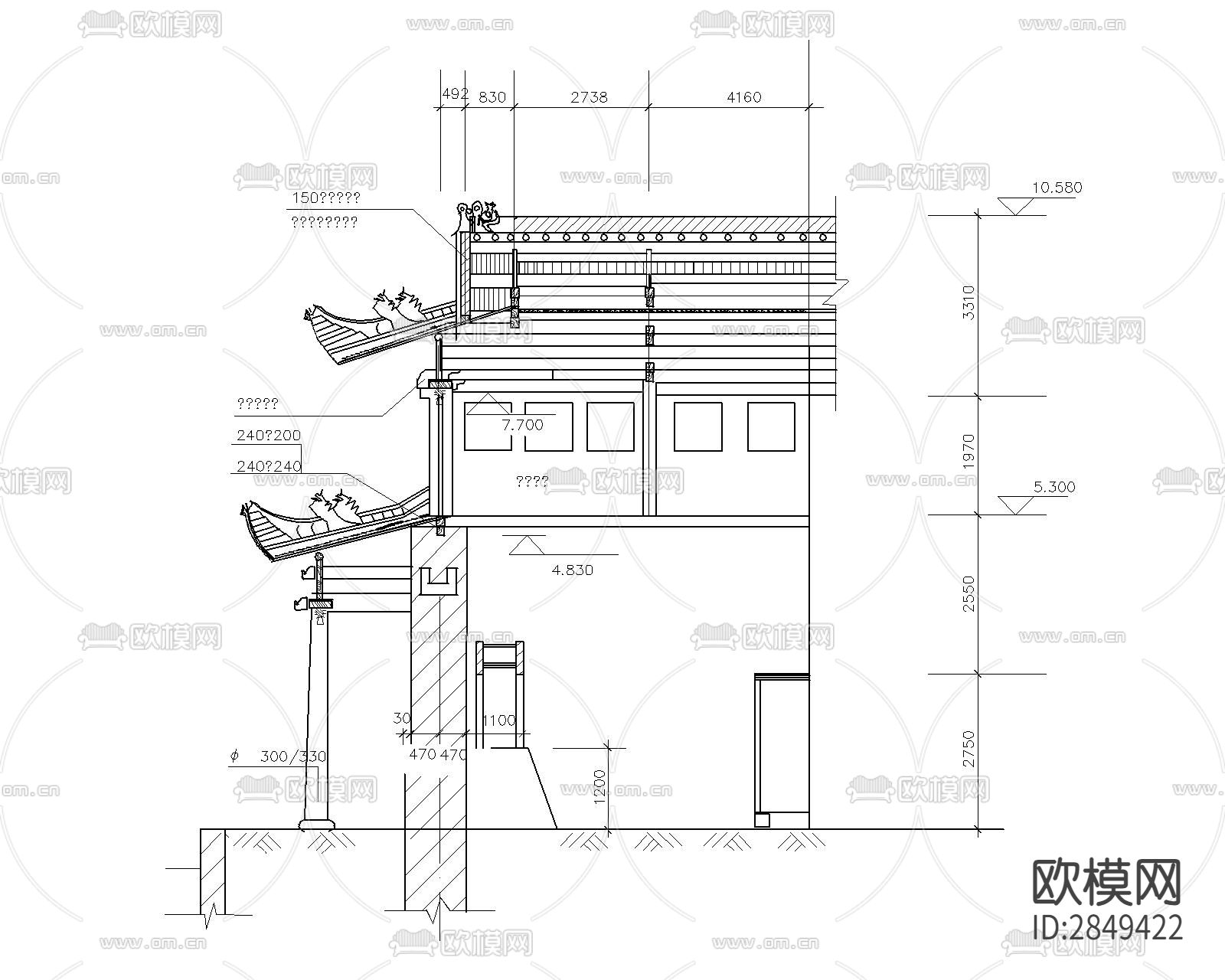 长廊及园亭施工cad大样图下载（渲染图5）