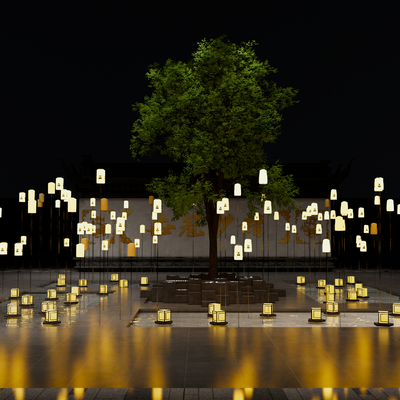  新中式广场灯会su模型 