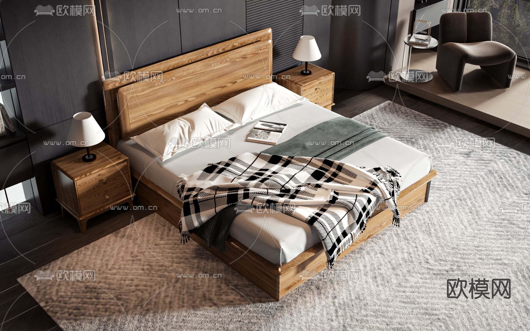 日式双人床3d模型下载