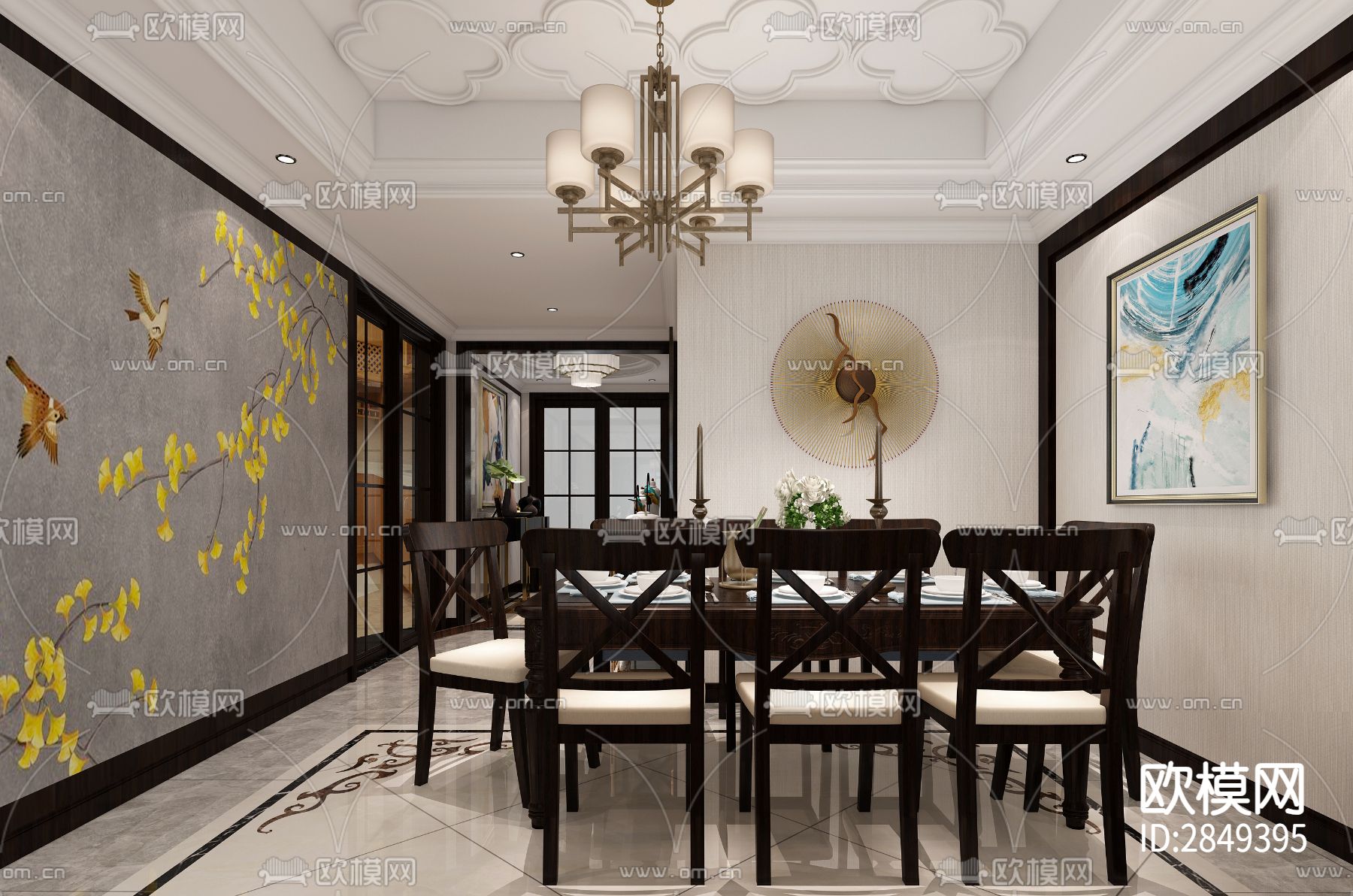 家装平层cad施工图下载（渲染图3）