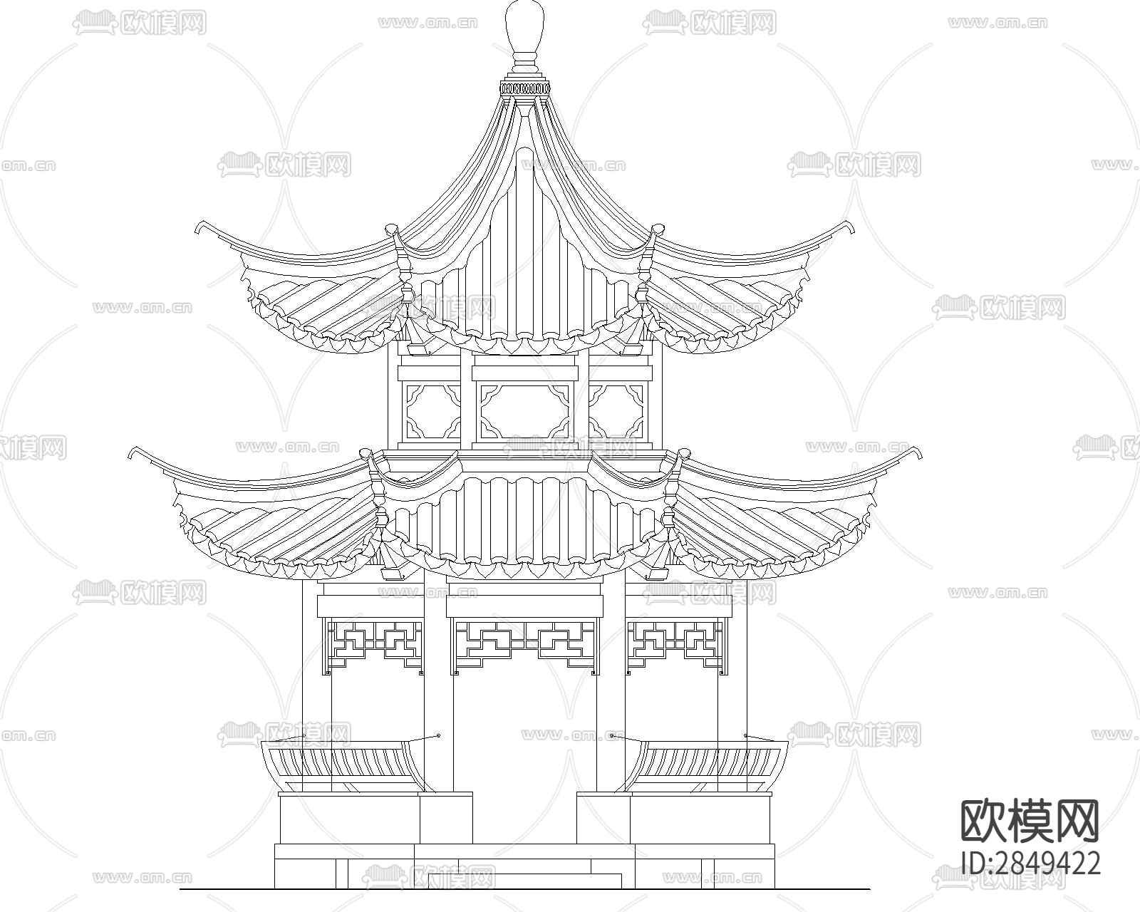 长廊及园亭施工cad大样图下载（渲染图6）
