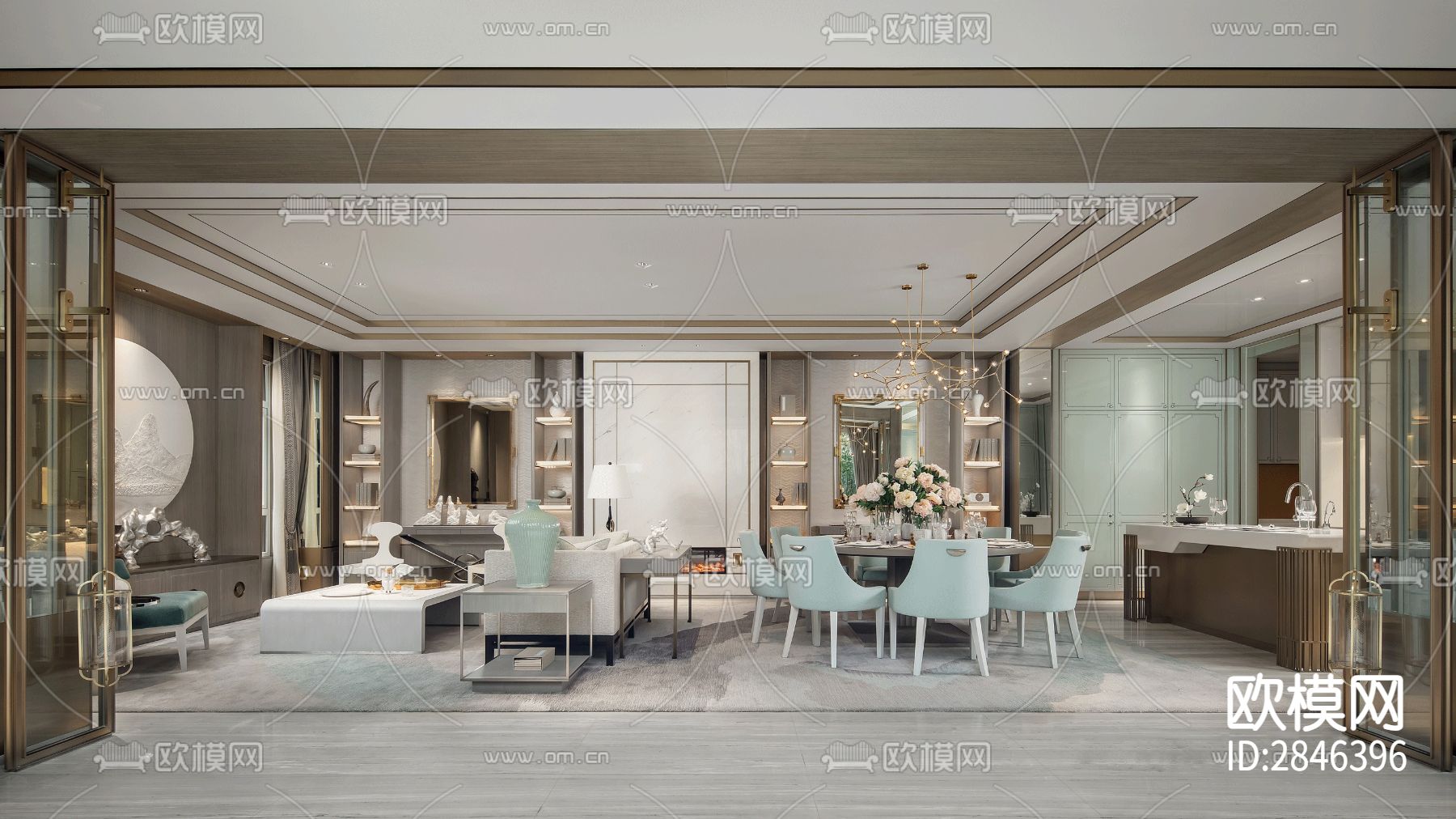 成都绿城文儒德别墅样板间cad施工图下载（渲染图2）