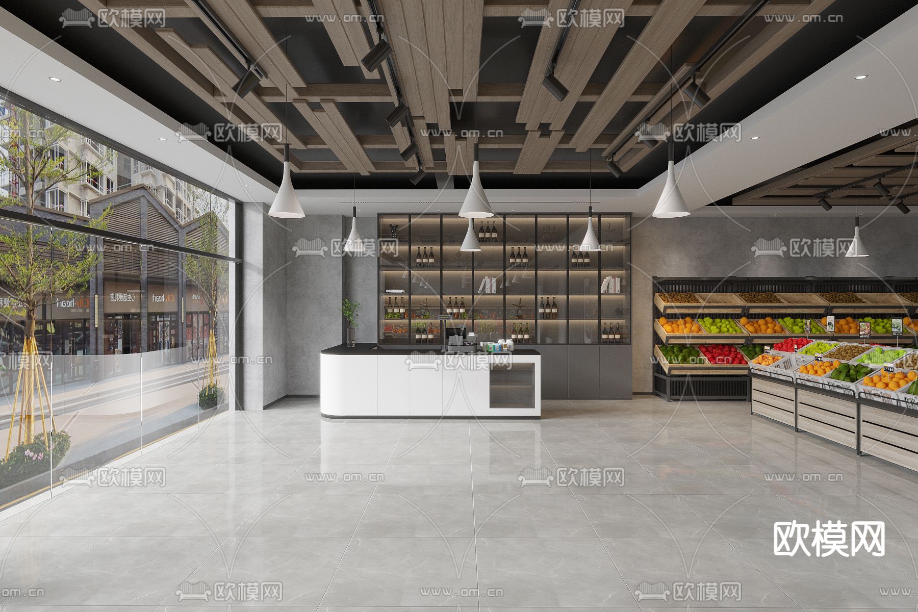 现代水果店su模型下载（渲染图2）