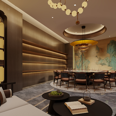  新中式餐饮包房su模型 