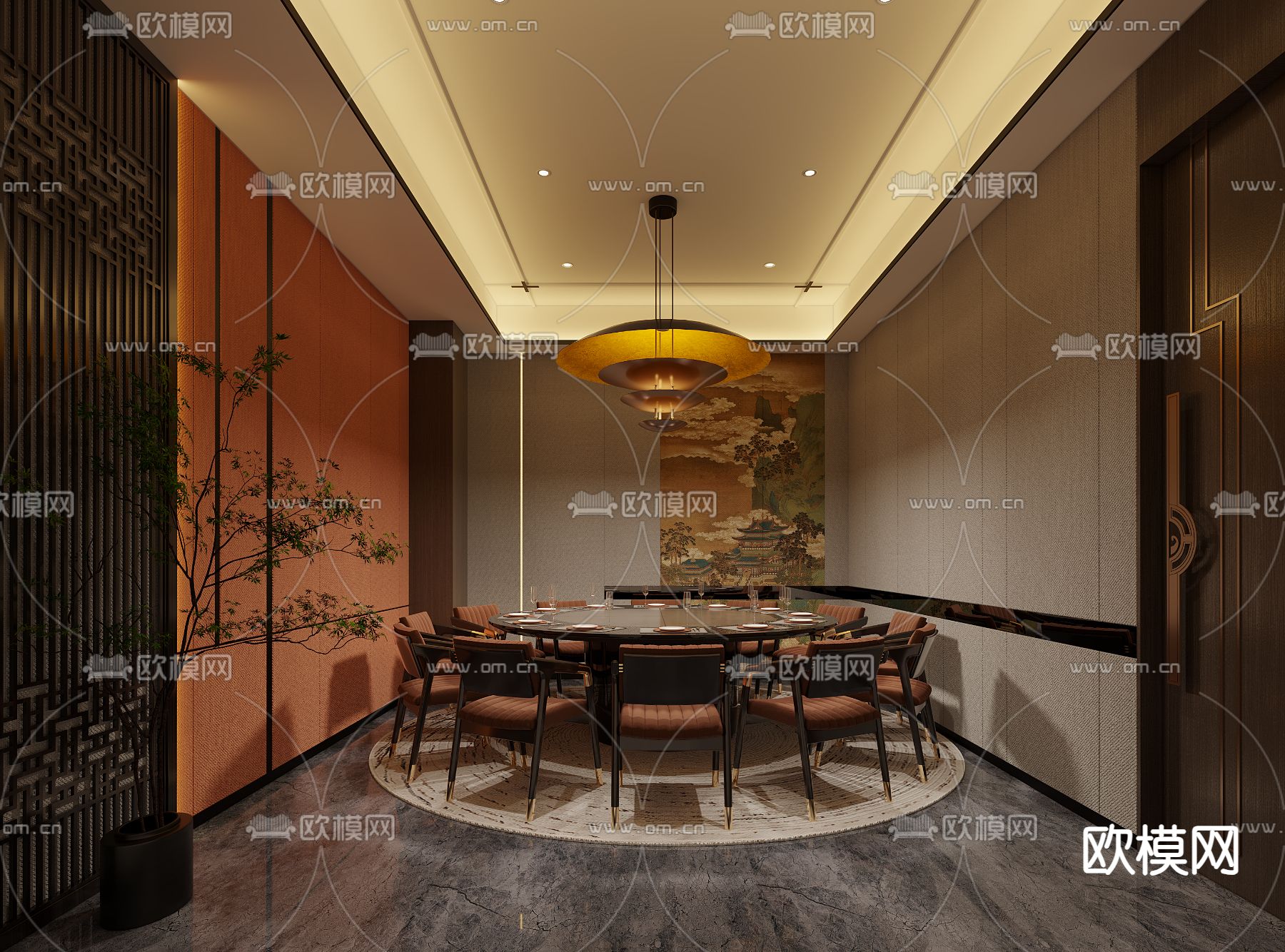 中餐厅包房 酒楼包厢3d模型下载_ID14276392_3dmax免费模型-欧模网
