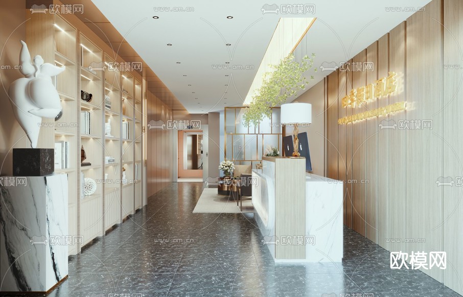 酒店前台 接待区3d模型下载(渲染图2)