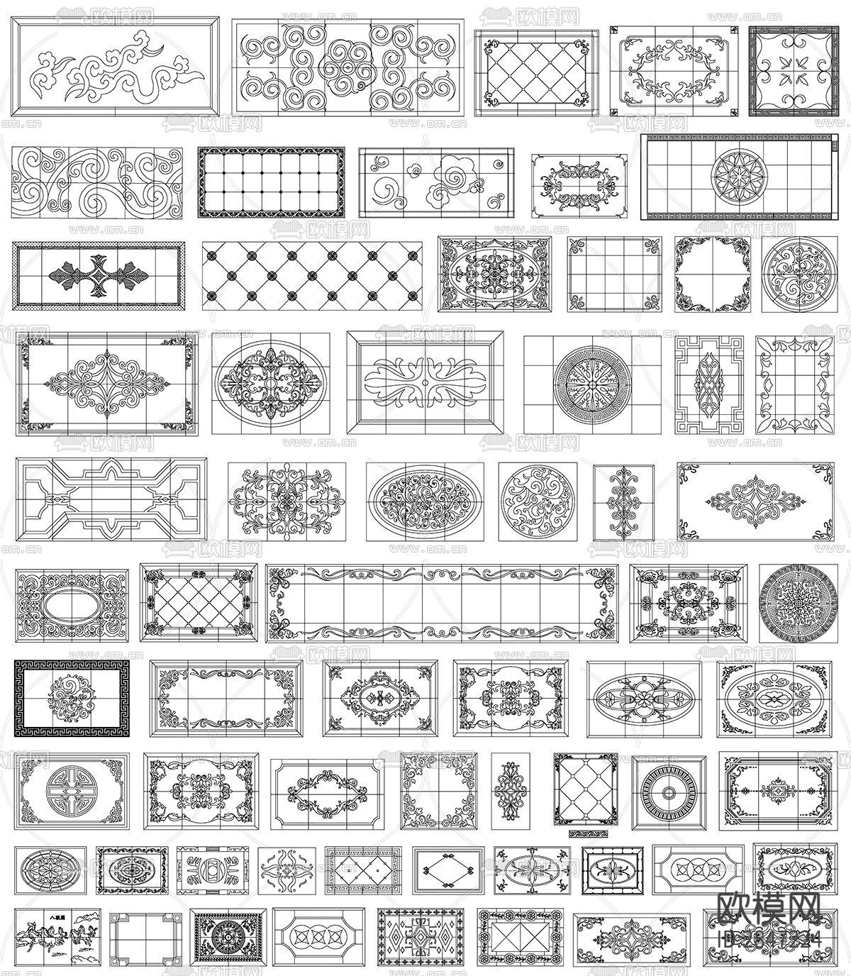 欧式中式风格地面石材拼花花纹边线cad图库下载（渲染图8）