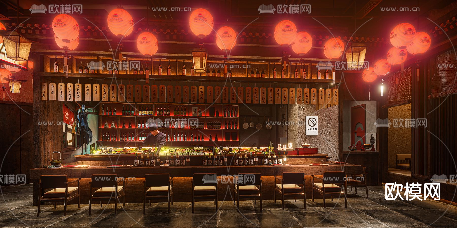 日式料理店 居酒屋3d模型下载（渲染图1）