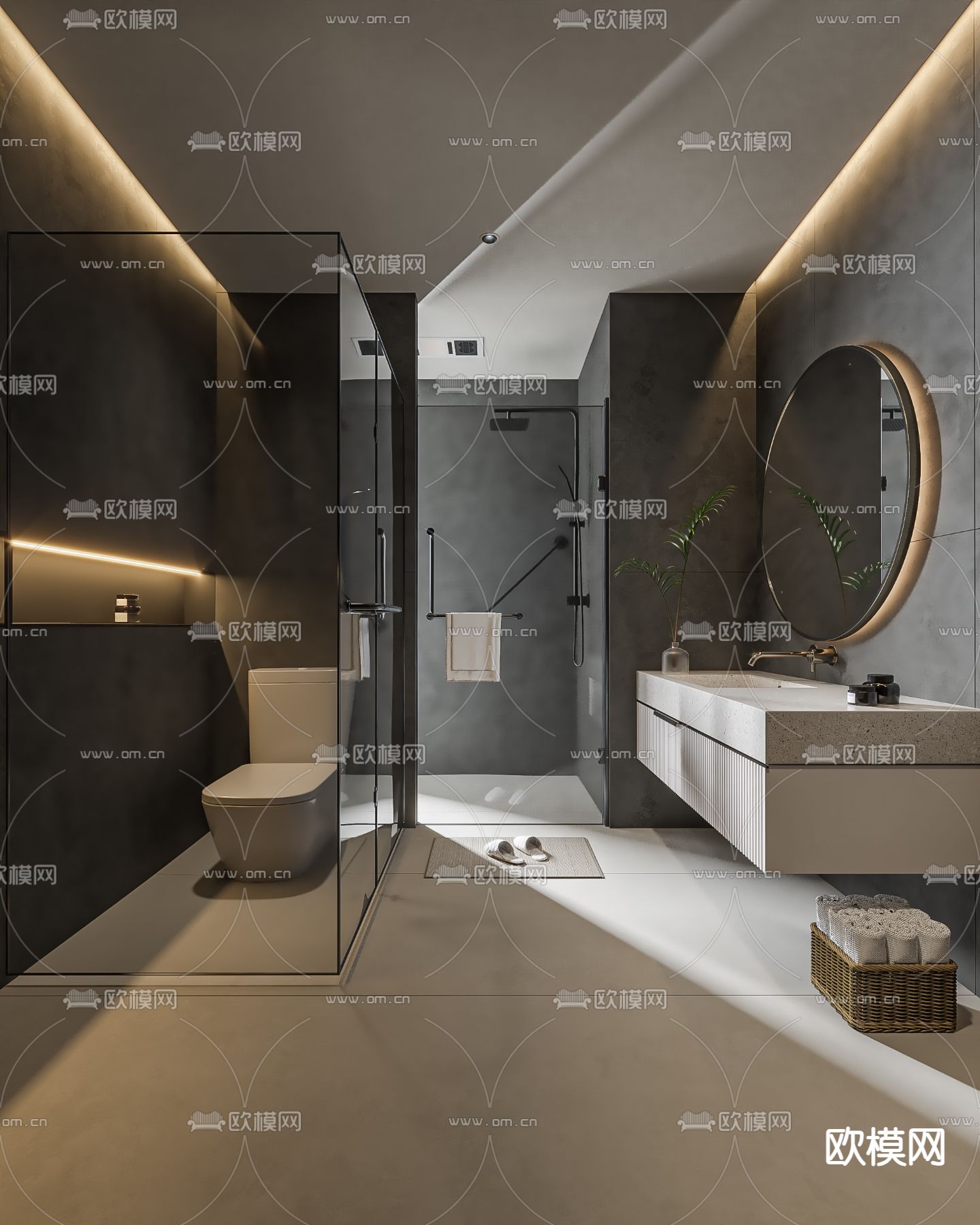 高级灰卫生间su模型下载（渲染图1）