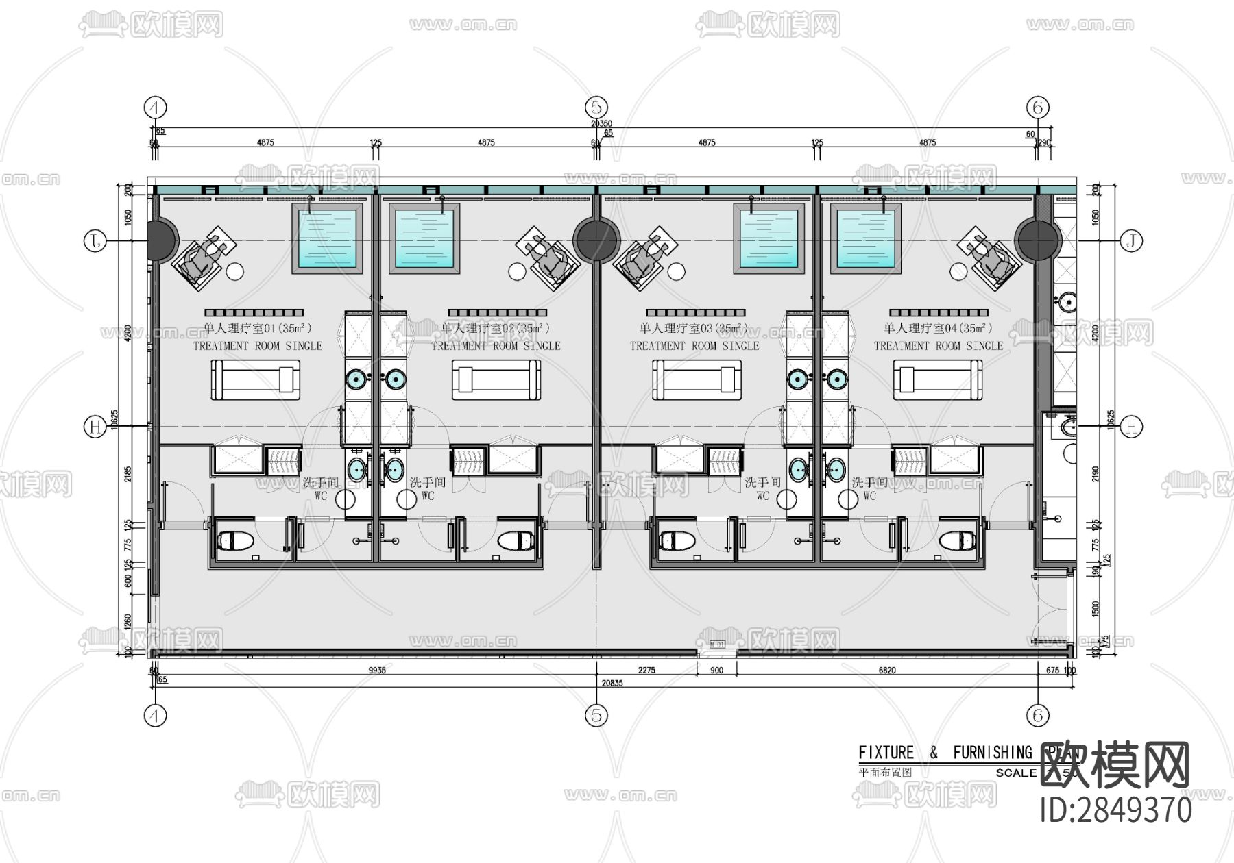 美容院cad平面布置图下载（渲染图1）