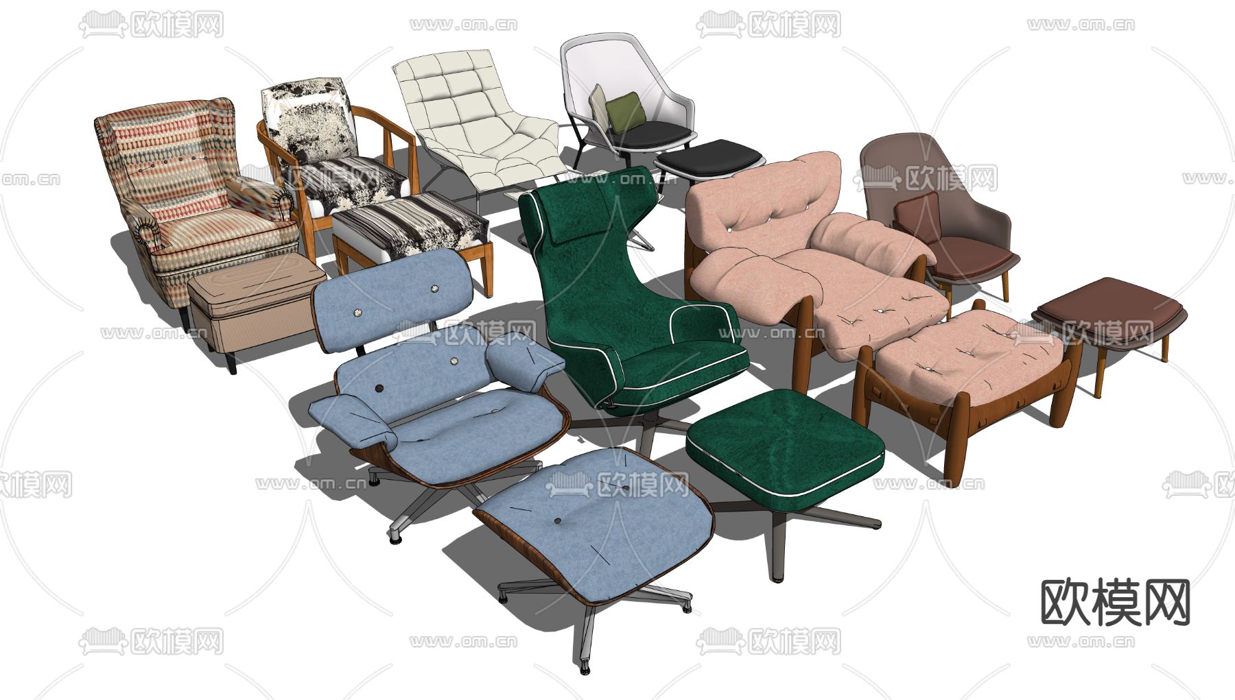 沙发躺椅 扶手椅su模型下载（渲染图2）