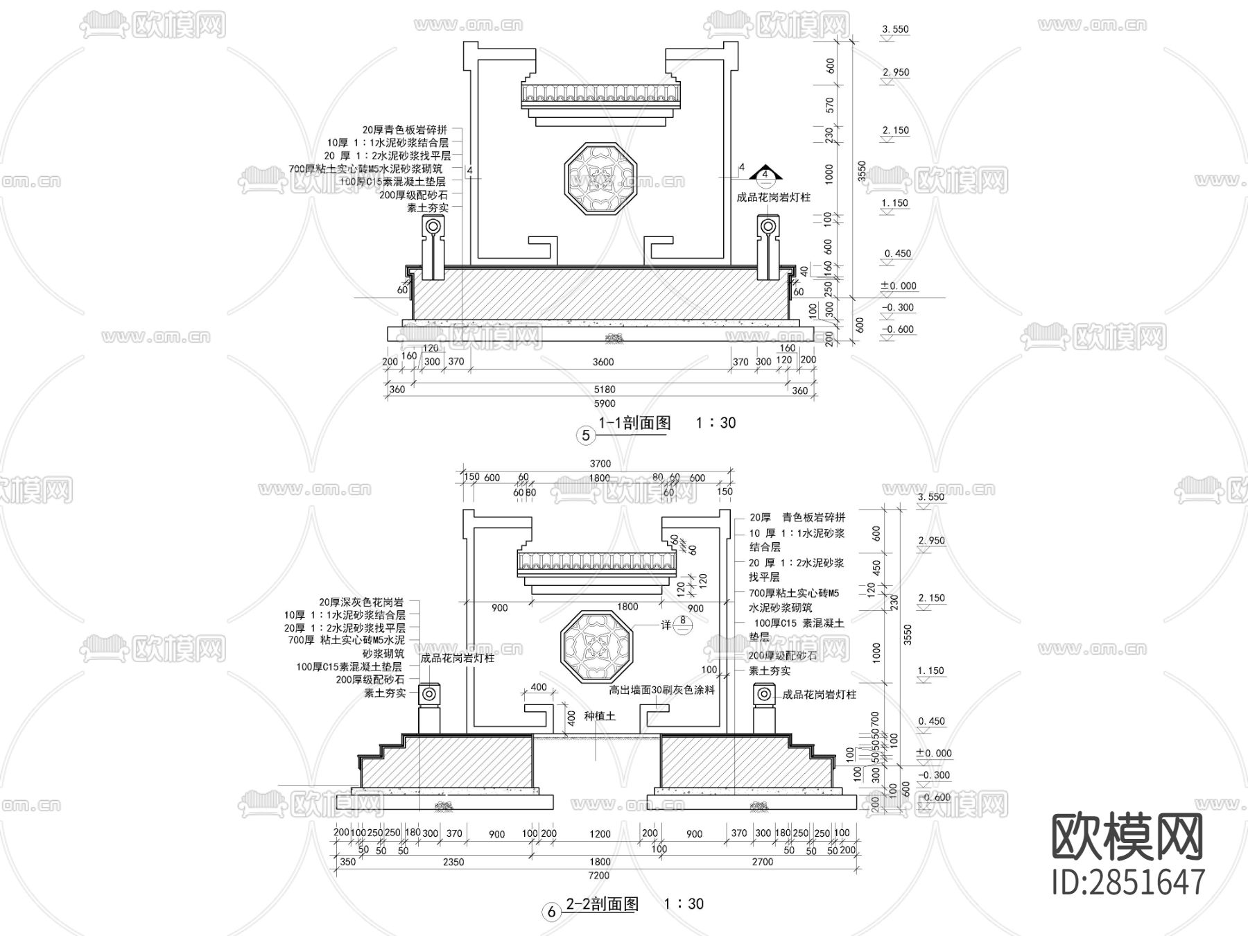 景墙盆景立面图cad大样图下载（渲染图1）
