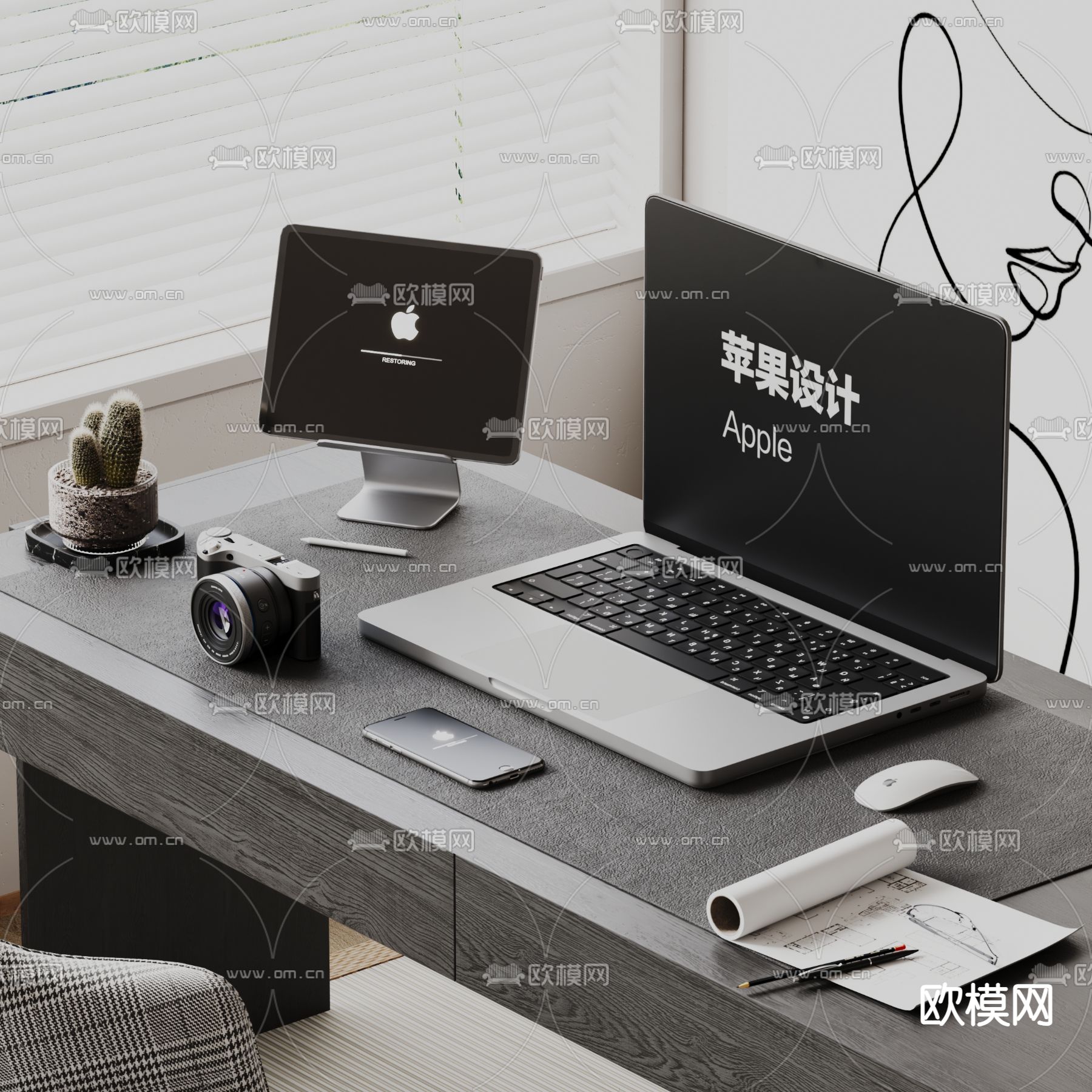 苹果电脑 笔记本电脑 平板 办公用品3d模型下载