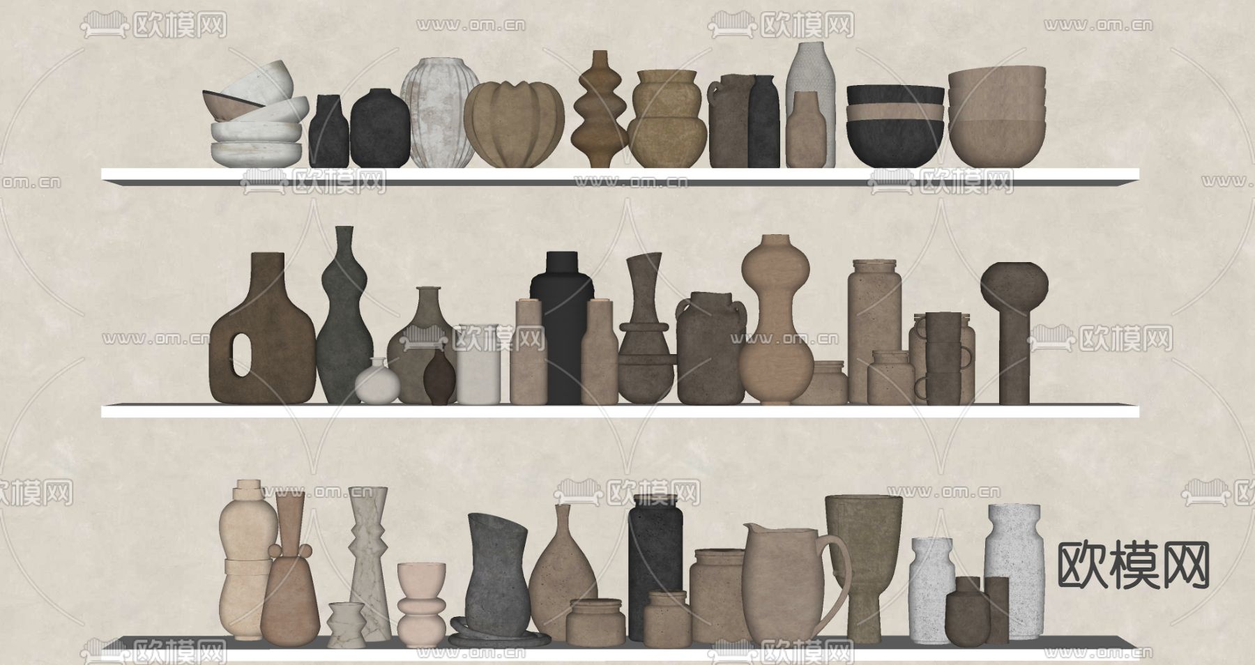 侘寂装饰摆件 陶罐 罐子 陶瓷器皿su模型下载（渲染图2）