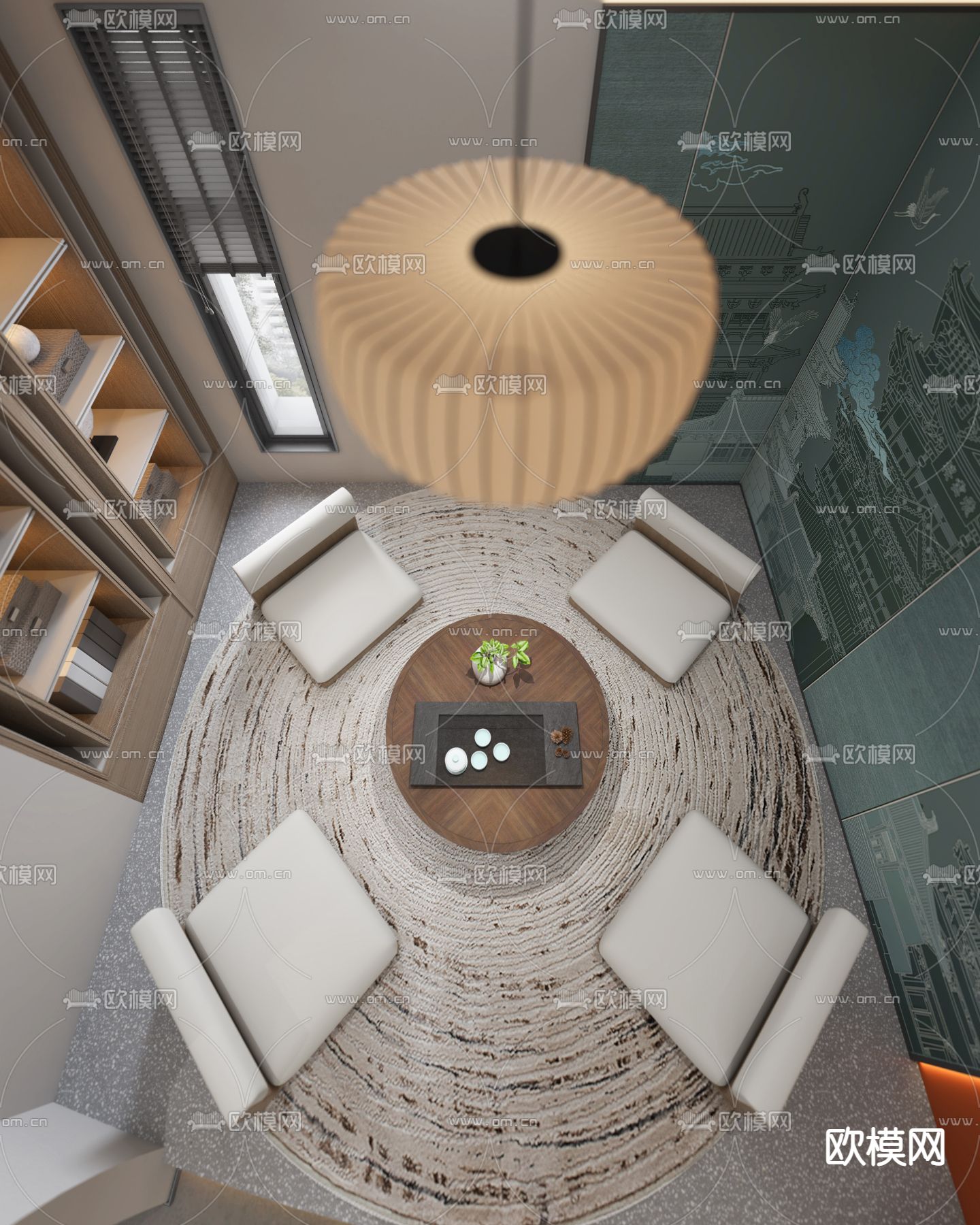 新中式茶室 榻榻米茶桌3d模型下载（渲染图2）