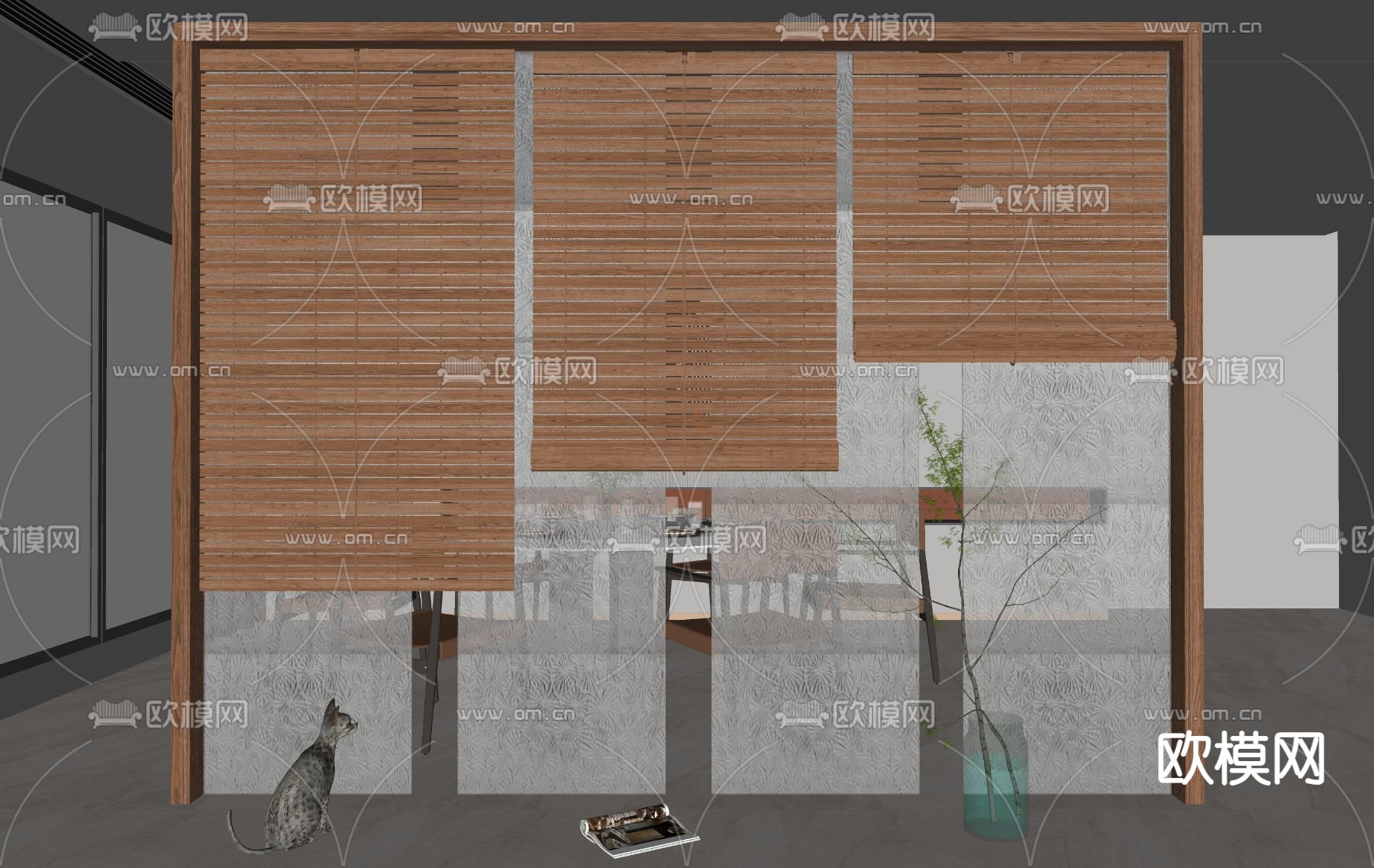 新中式百叶卷帘su模型下载（渲染图2）