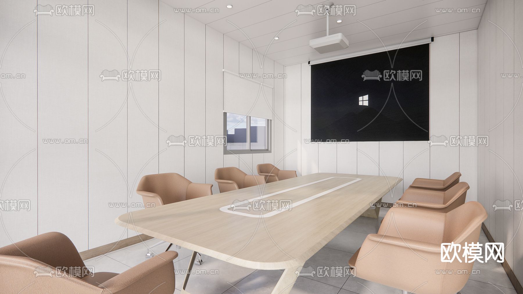 现代会议室su模型下载（渲染图1）