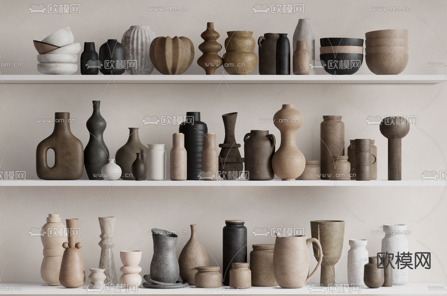 侘寂装饰摆件 陶罐 罐子 陶瓷器皿su模型下载（渲染图1）