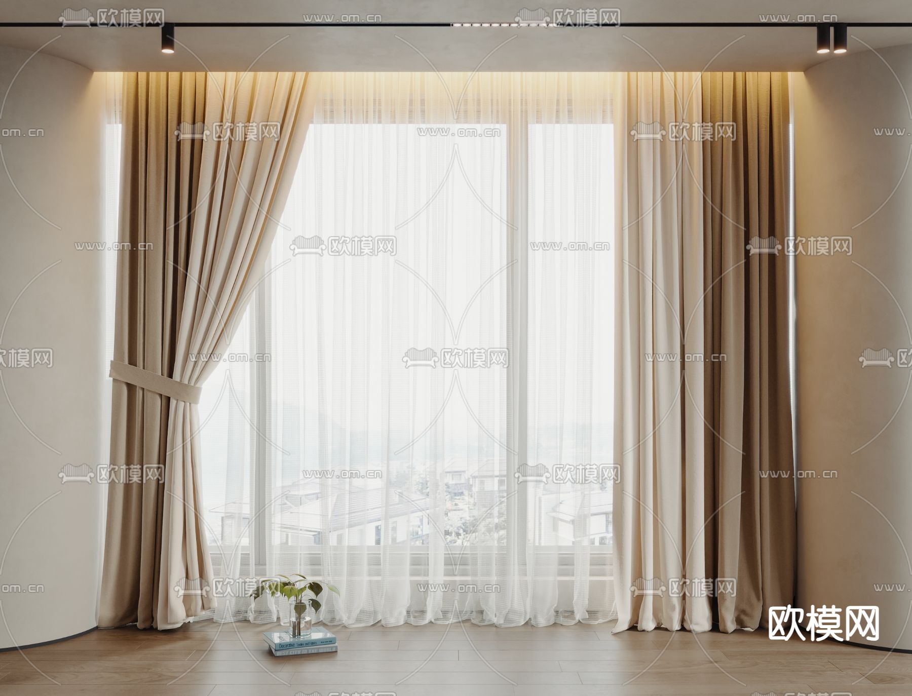 素色窗帘 纱帘3d模型下载