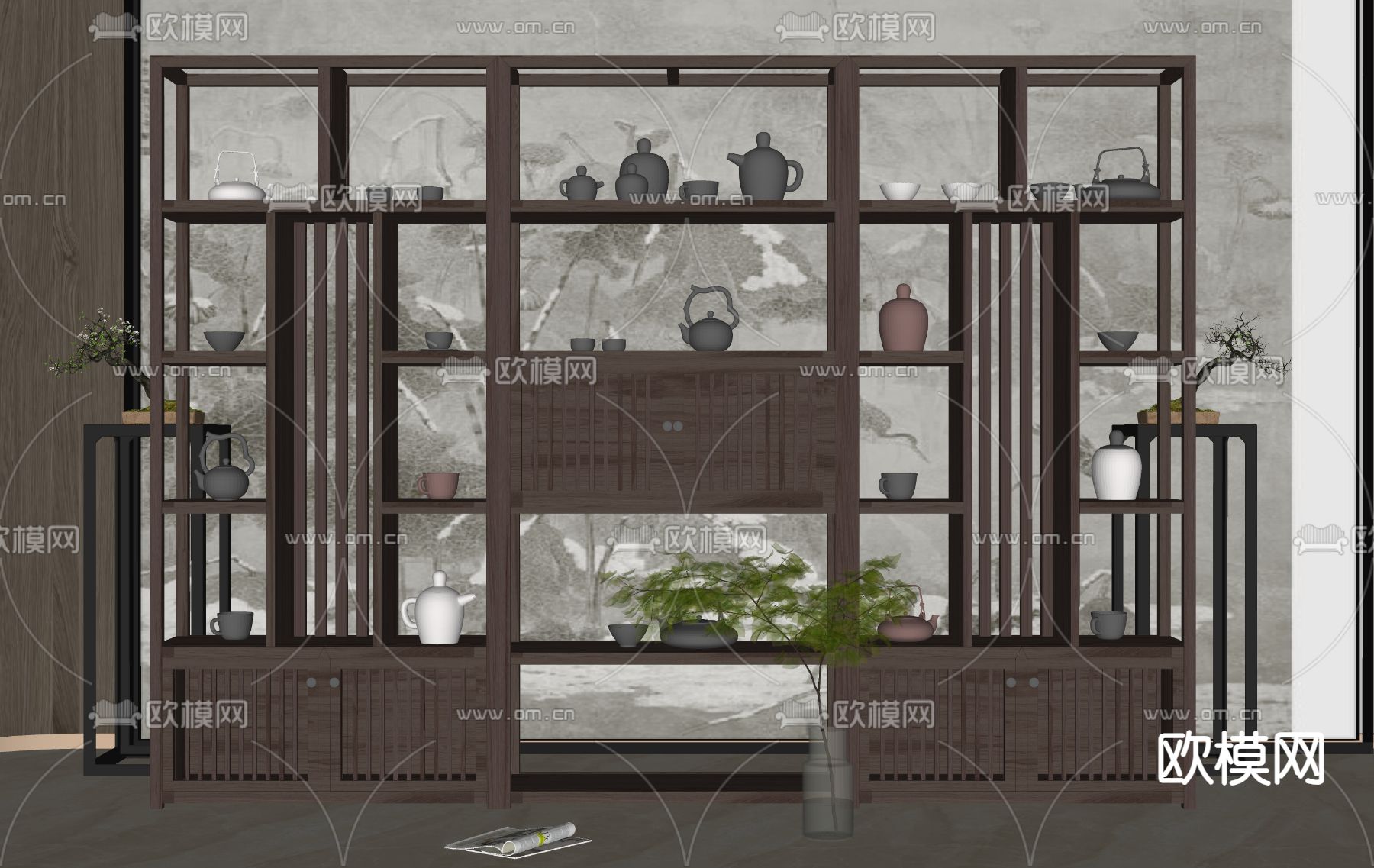 新中式博古架su模型下载（渲染图2）