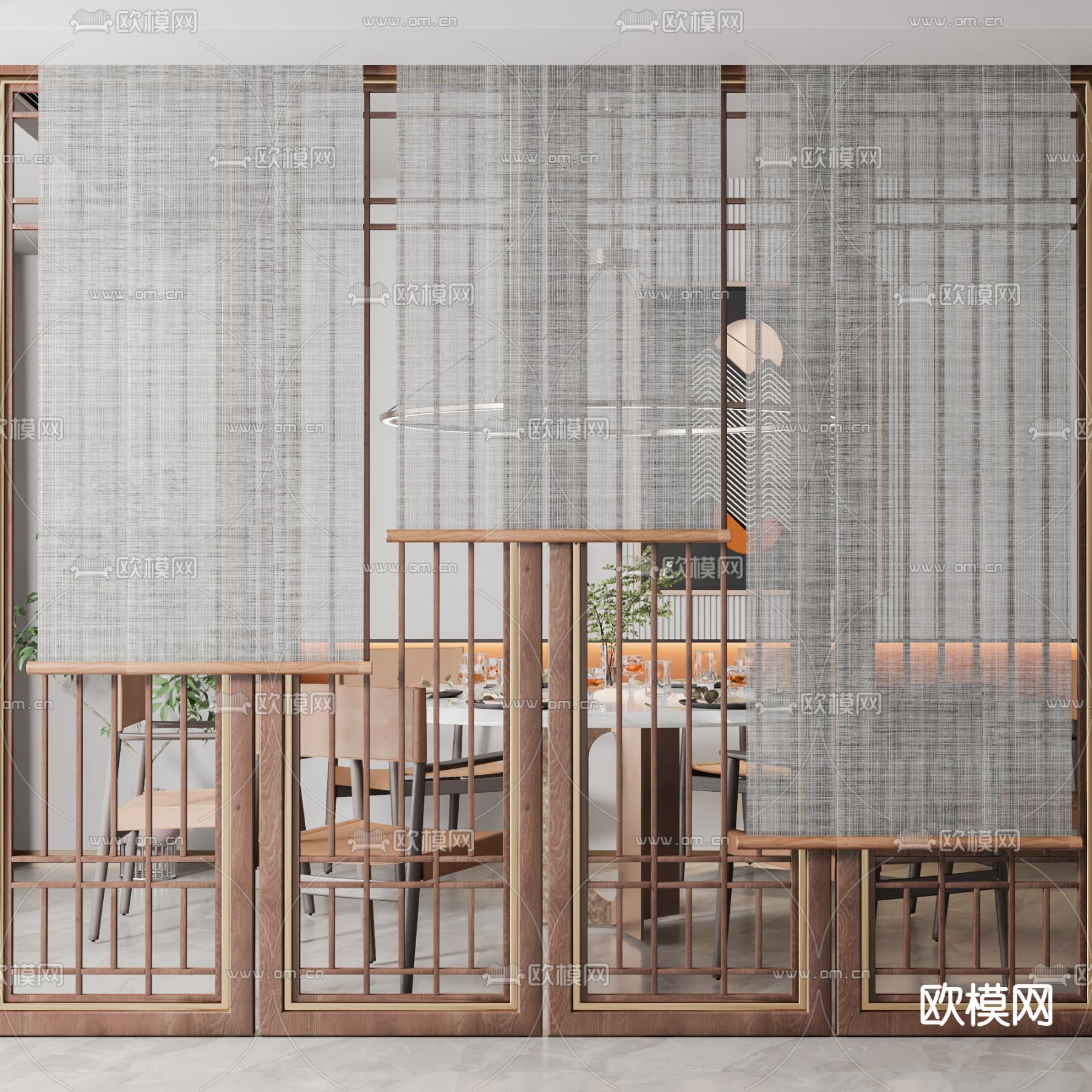 新中式卷帘隔断su模型下载_ID14279570_sketchup模型下载-欧模网