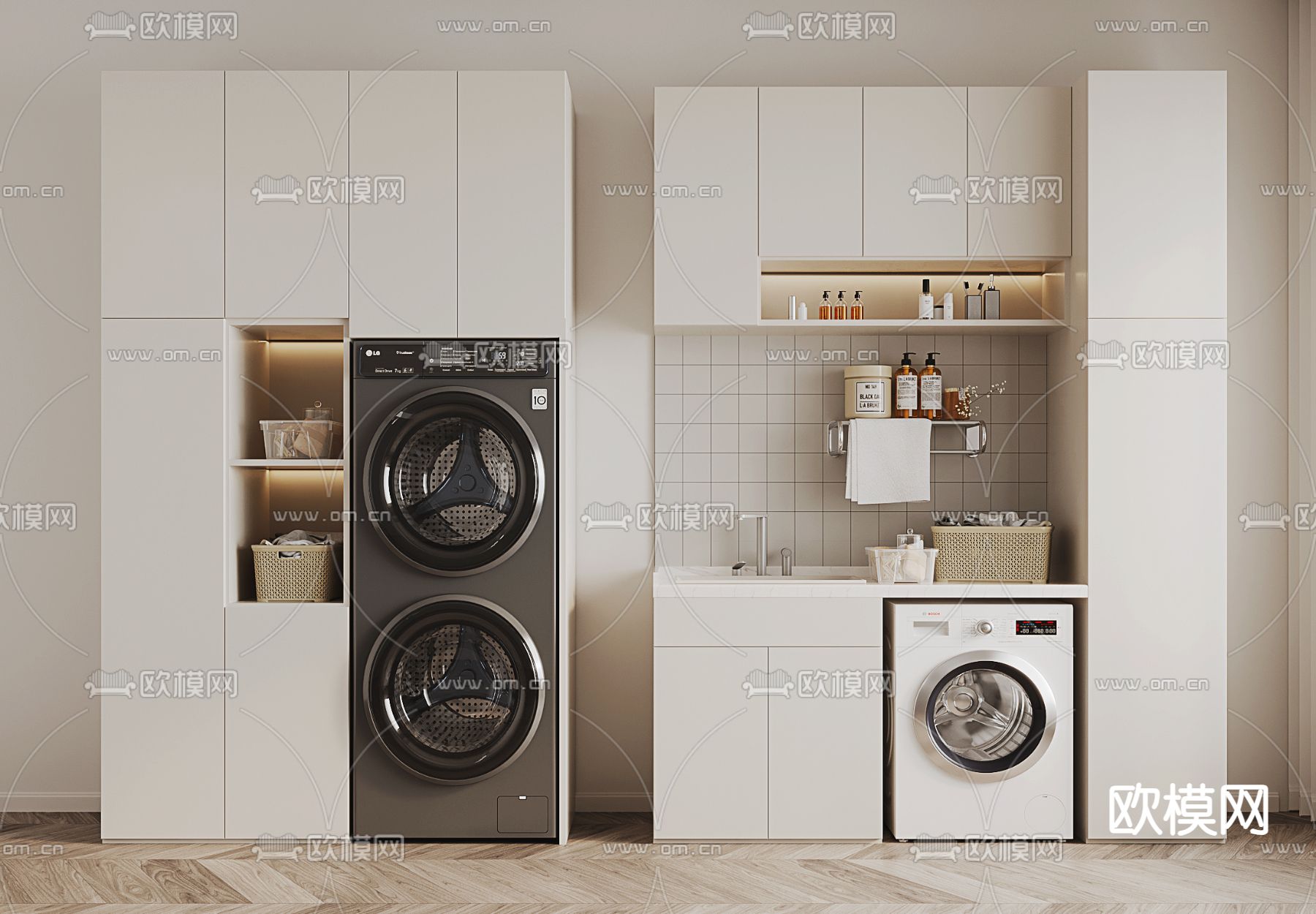 奶油风阳台柜 洗衣柜3d模型下载