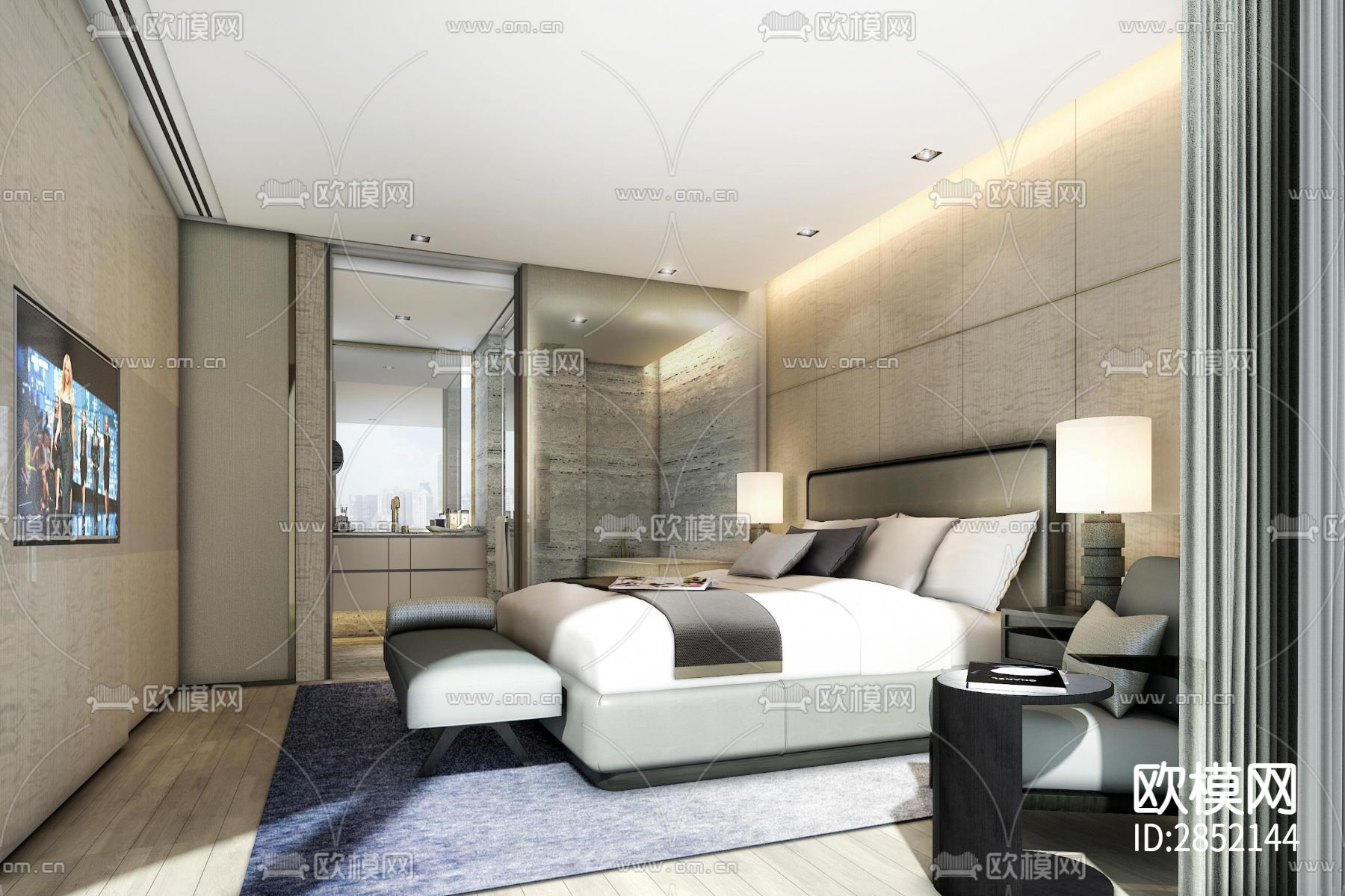 现代-B户型效果图CAD施工图下载（渲染图2）