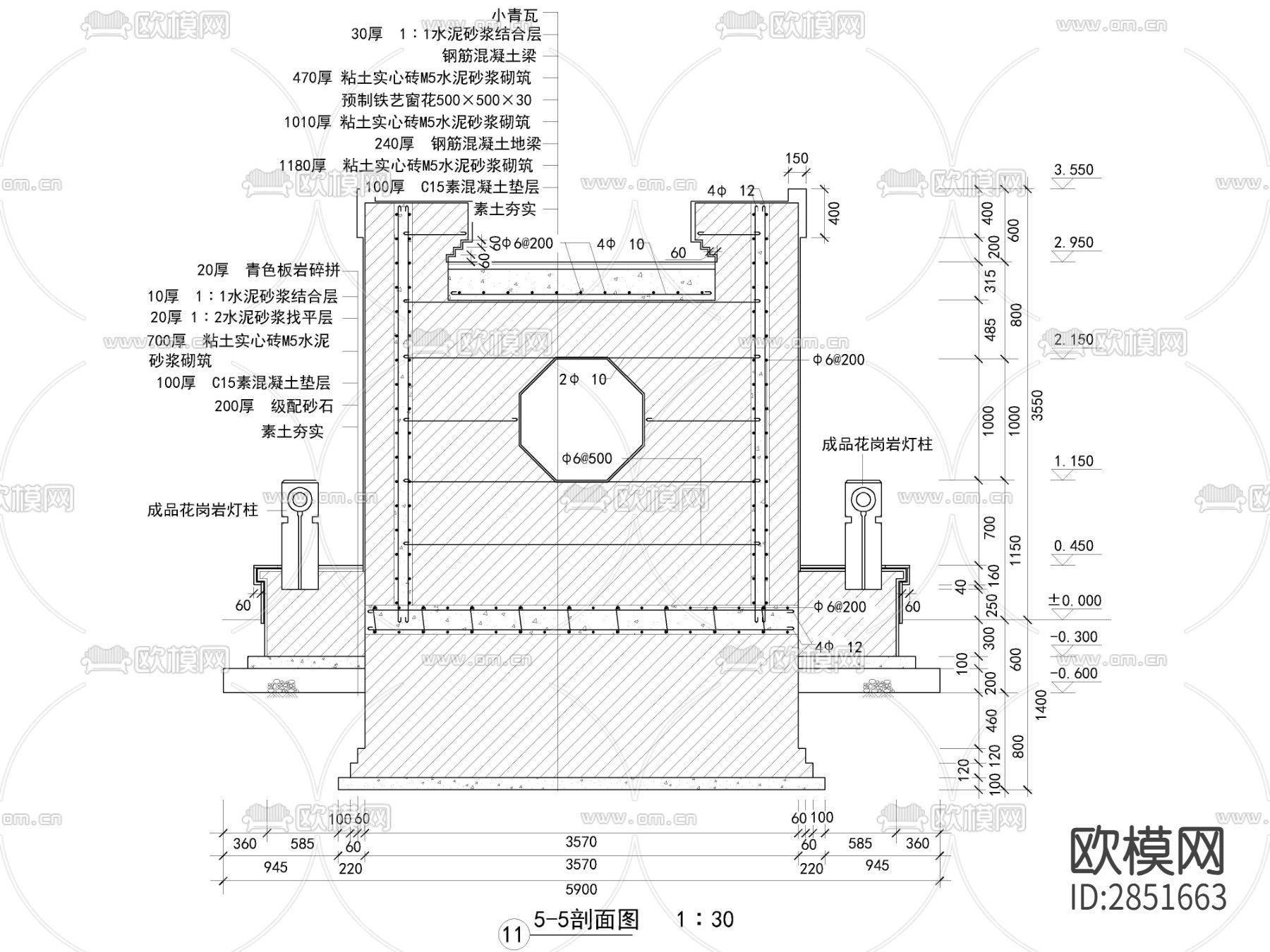 景墙盆景立面剖面cad大样图下载（渲染图2）
