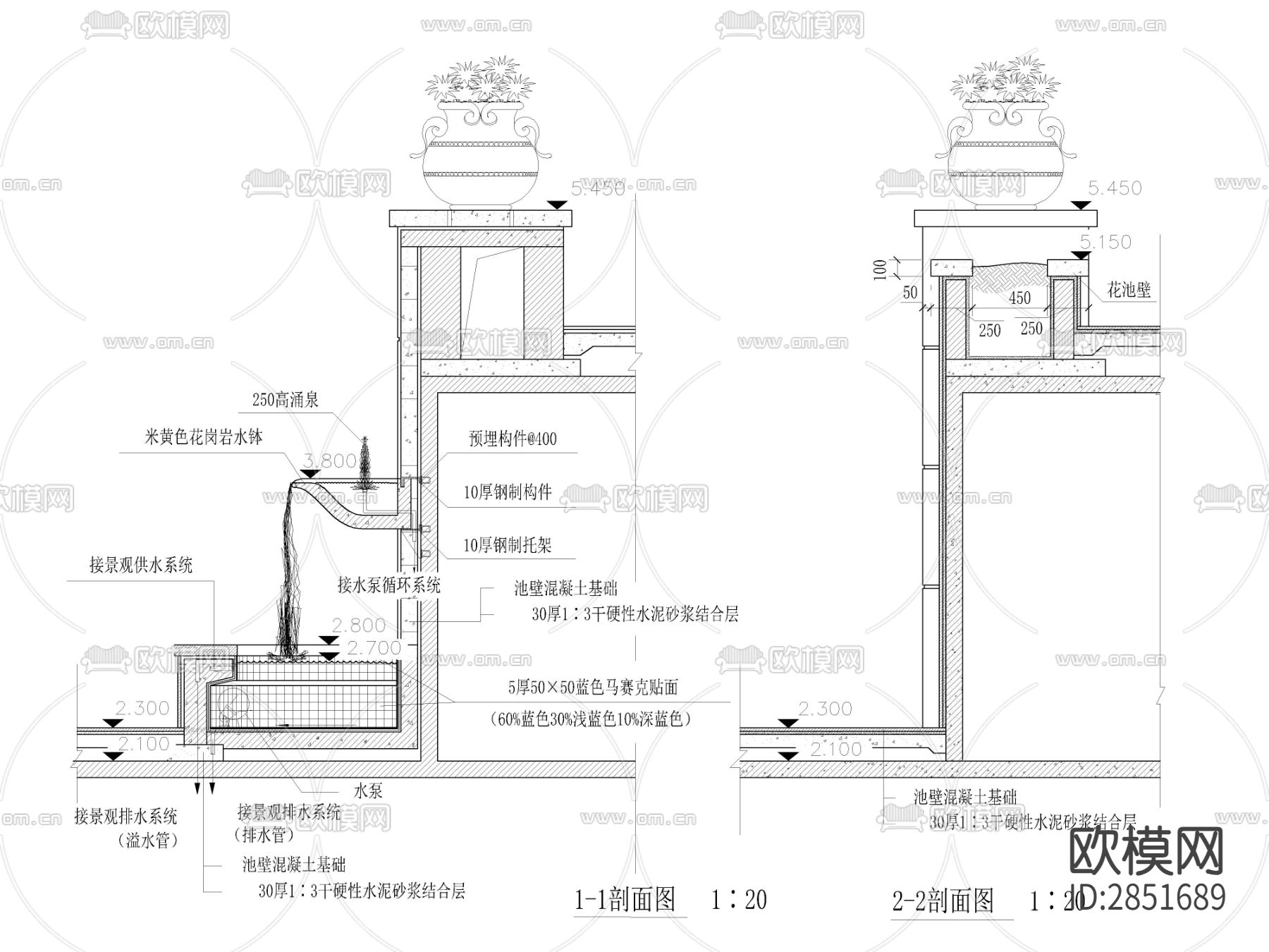 景墙立面剖面节点cad大样图下载（渲染图2）