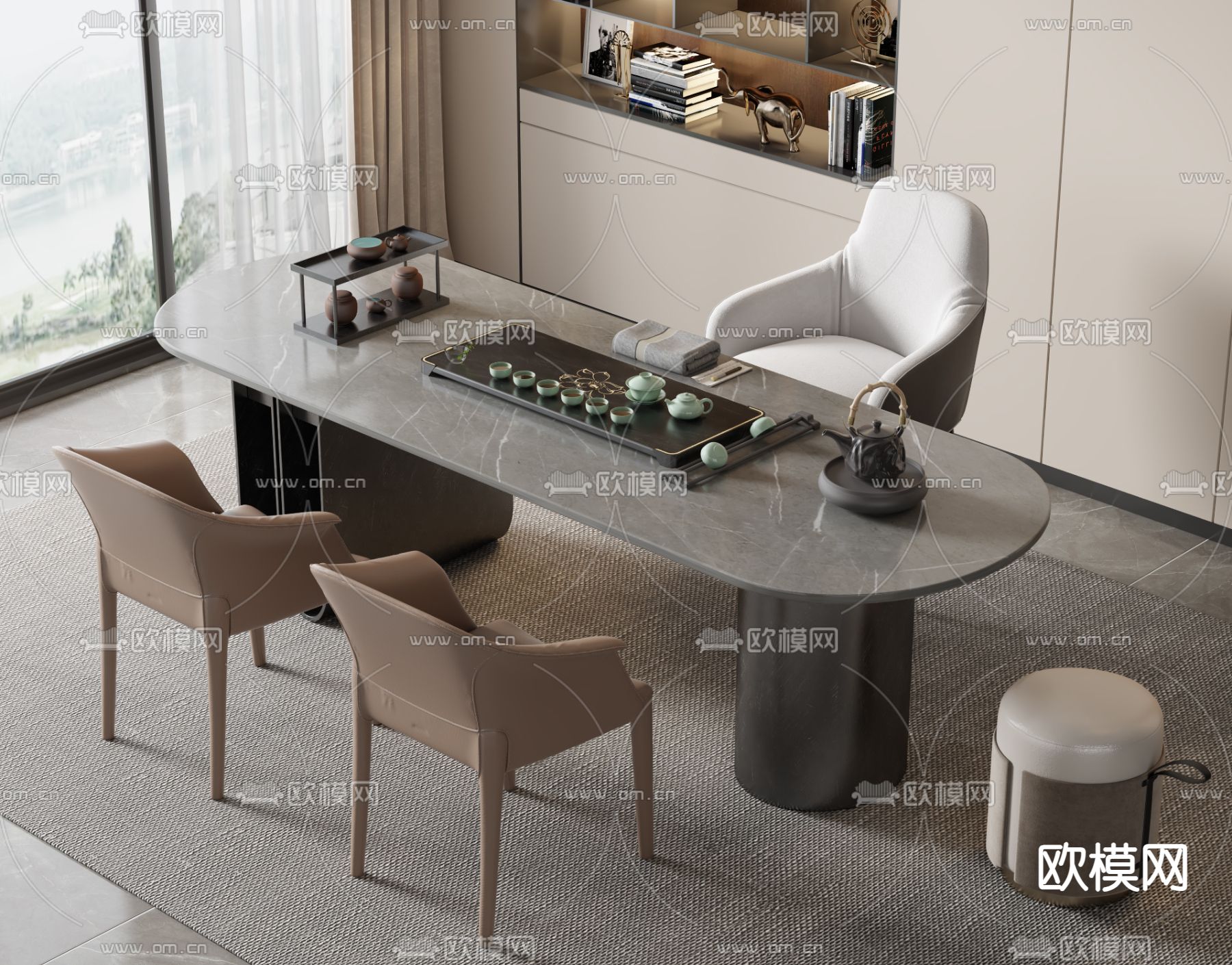 大理石茶桌 茶台3d模型下载