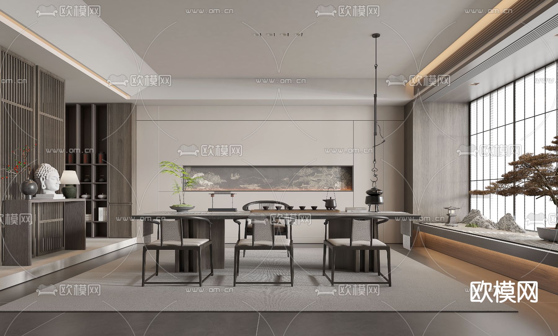 新中式茶室3d模型下载_ID14278249_3dmax免费模型-欧模网