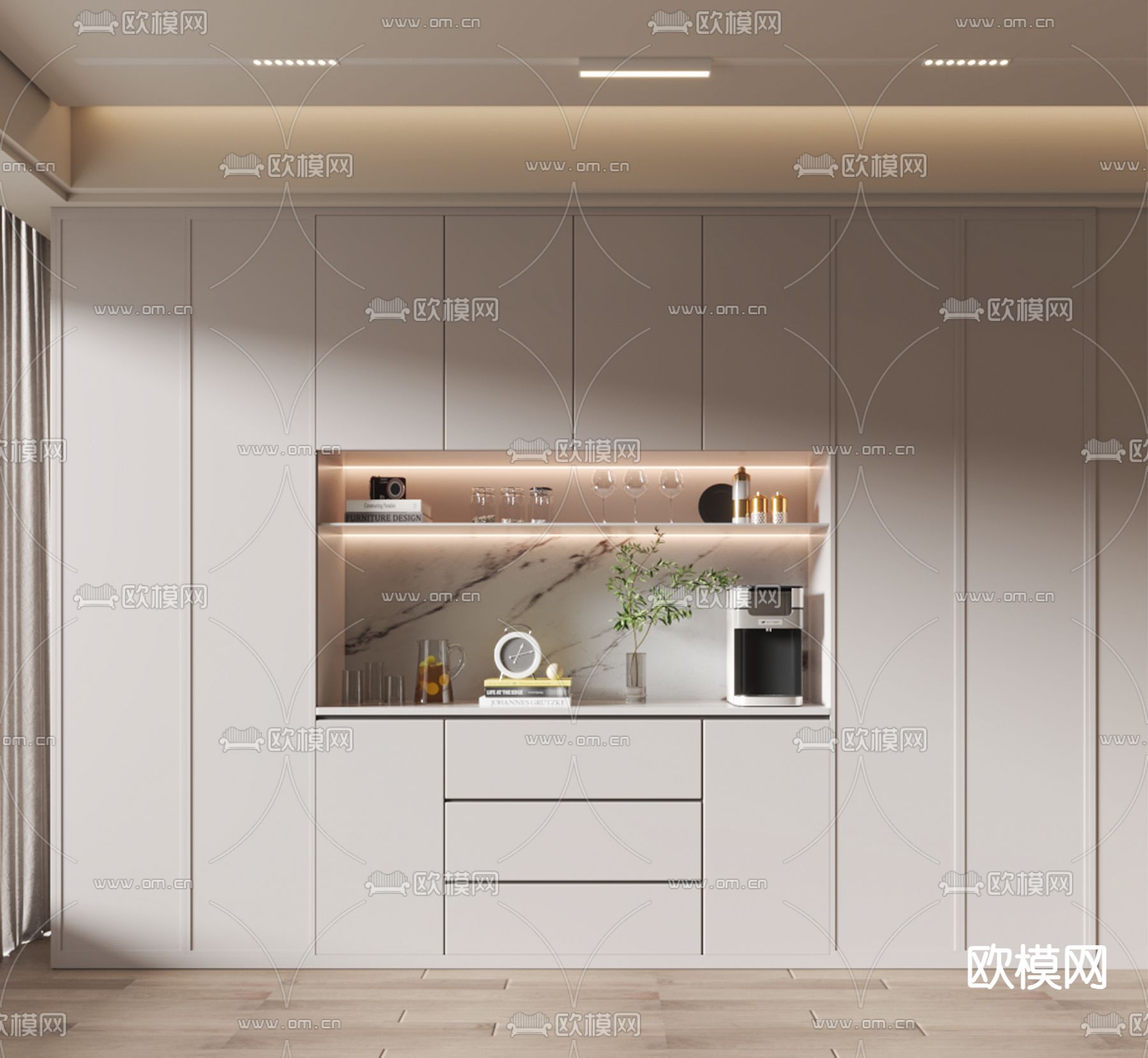 白色酒柜 餐边柜3d模型下载