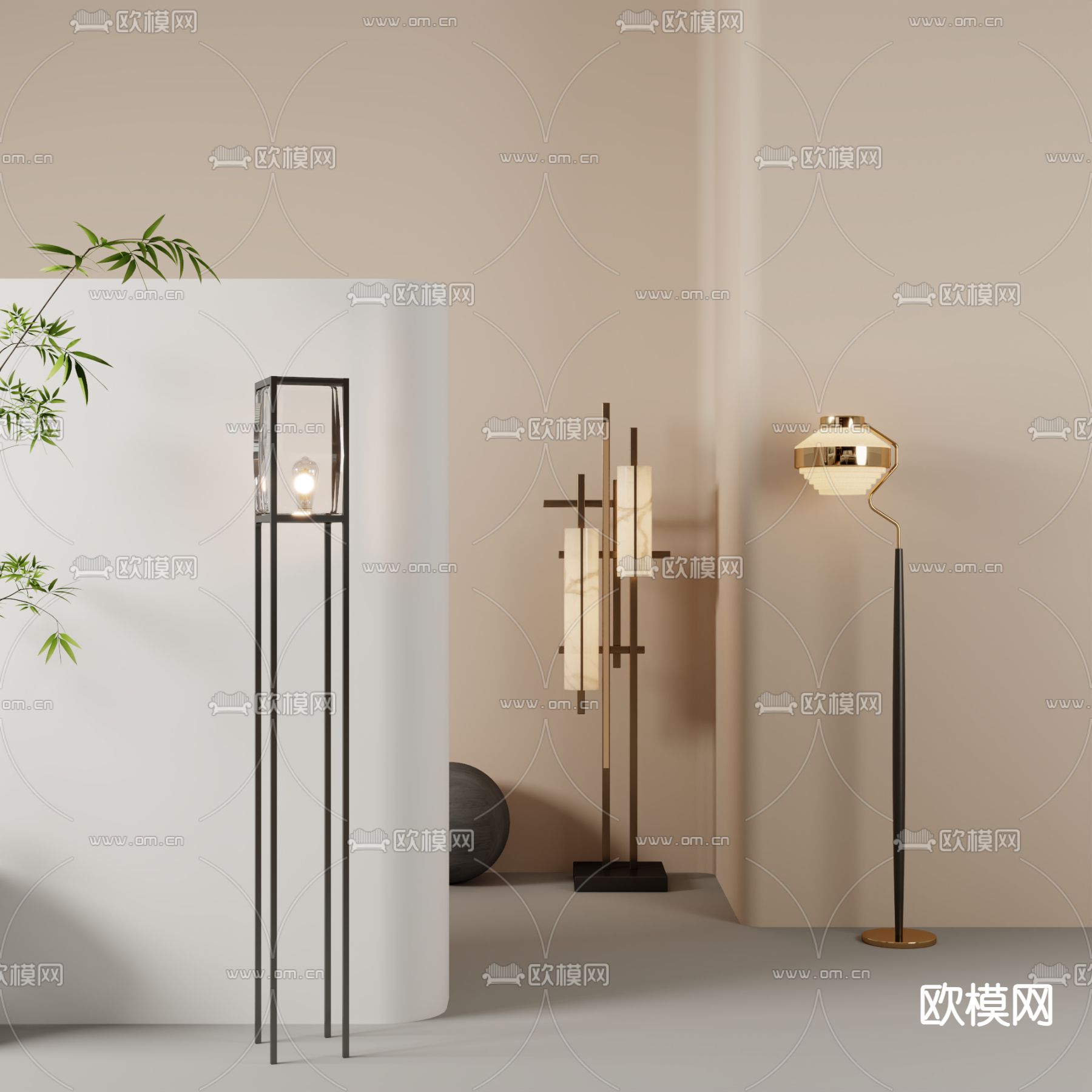 新中式落地灯3d模型下载