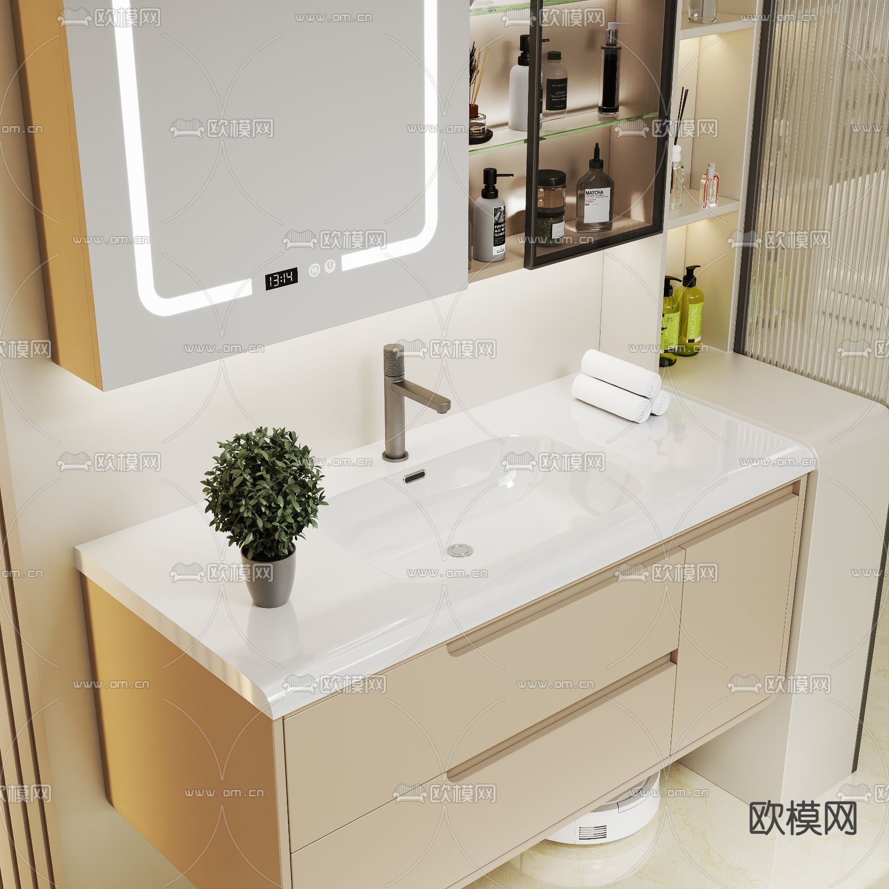 洗手台 镜柜 浴室柜3d模型下载（渲染图2）