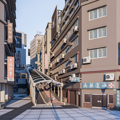  小镇商业街su模型 