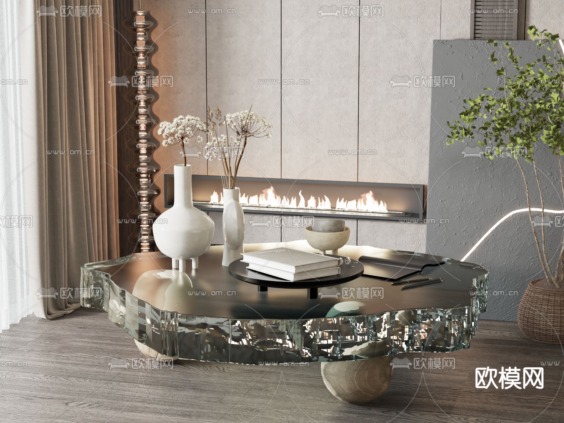 现代茶几su模型下载（渲染图1）