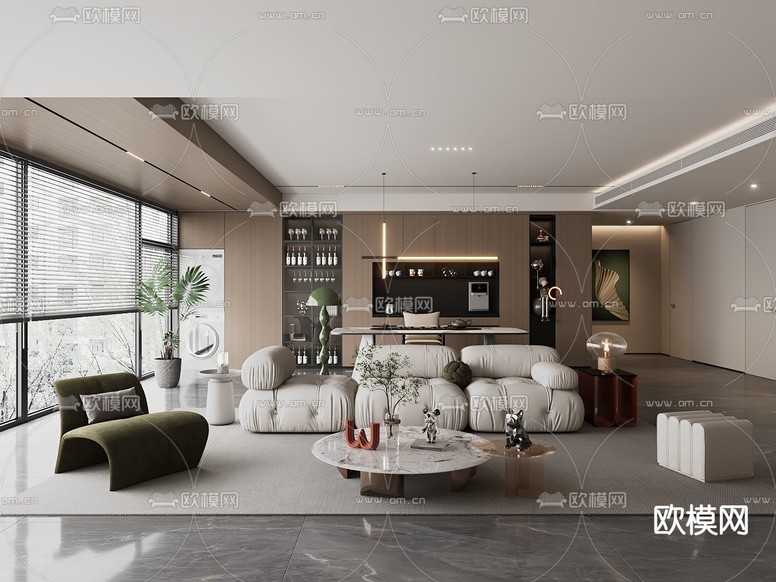 现代客厅3d模型下载