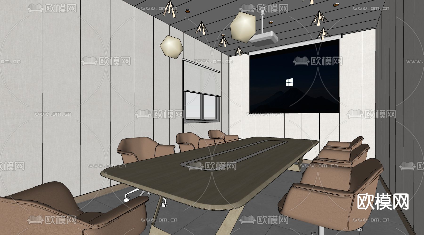 现代会议室su模型下载（渲染图2）