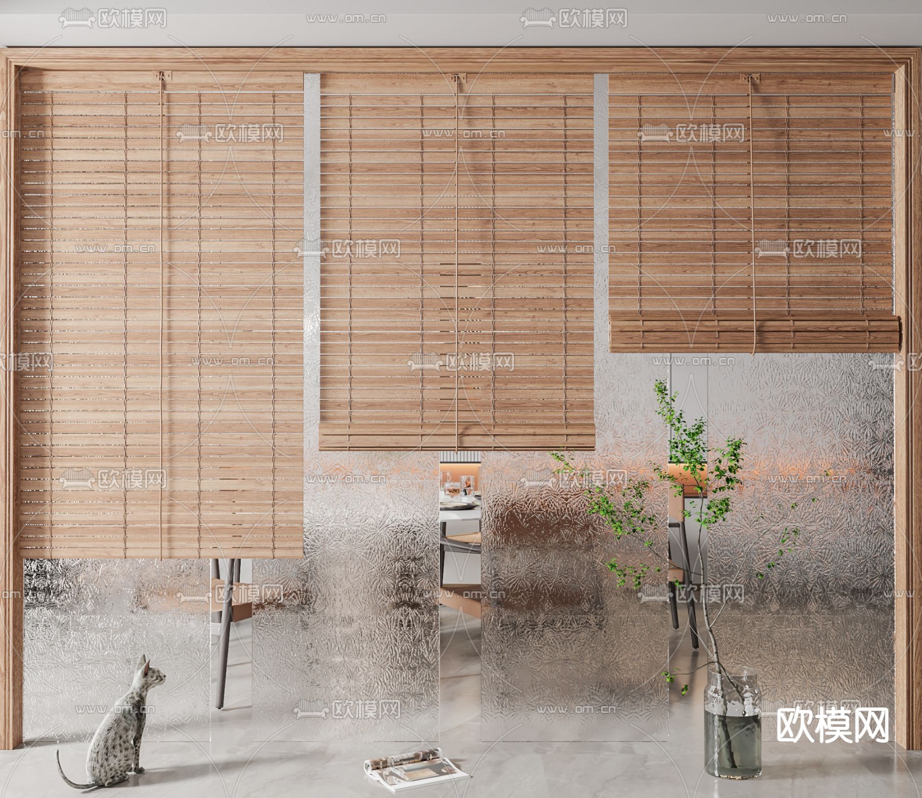 新中式百叶卷帘su模型下载（渲染图1）