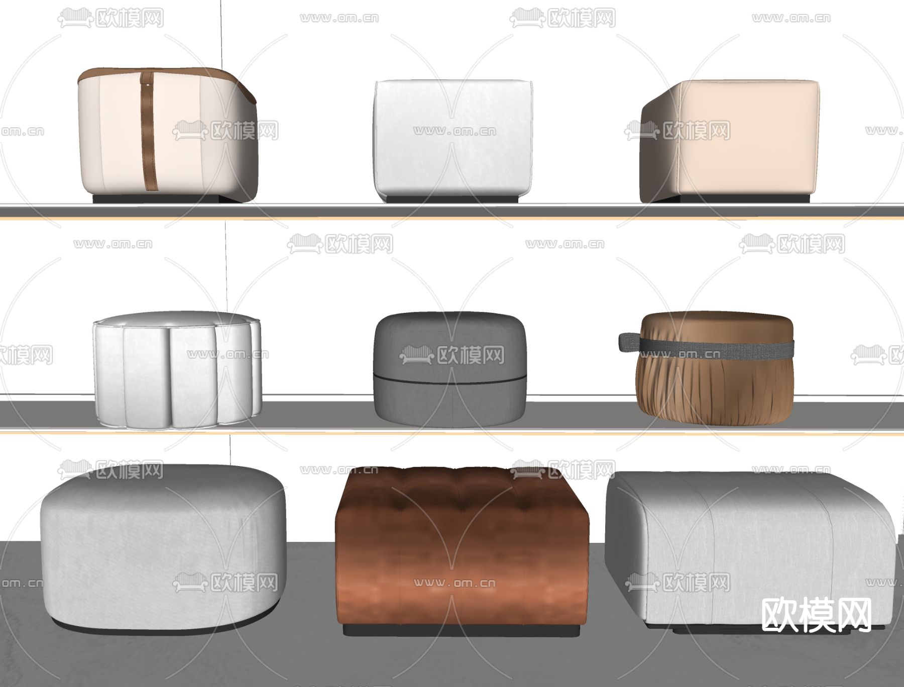 现代沙发凳 床尾凳su模型下载（渲染图2）