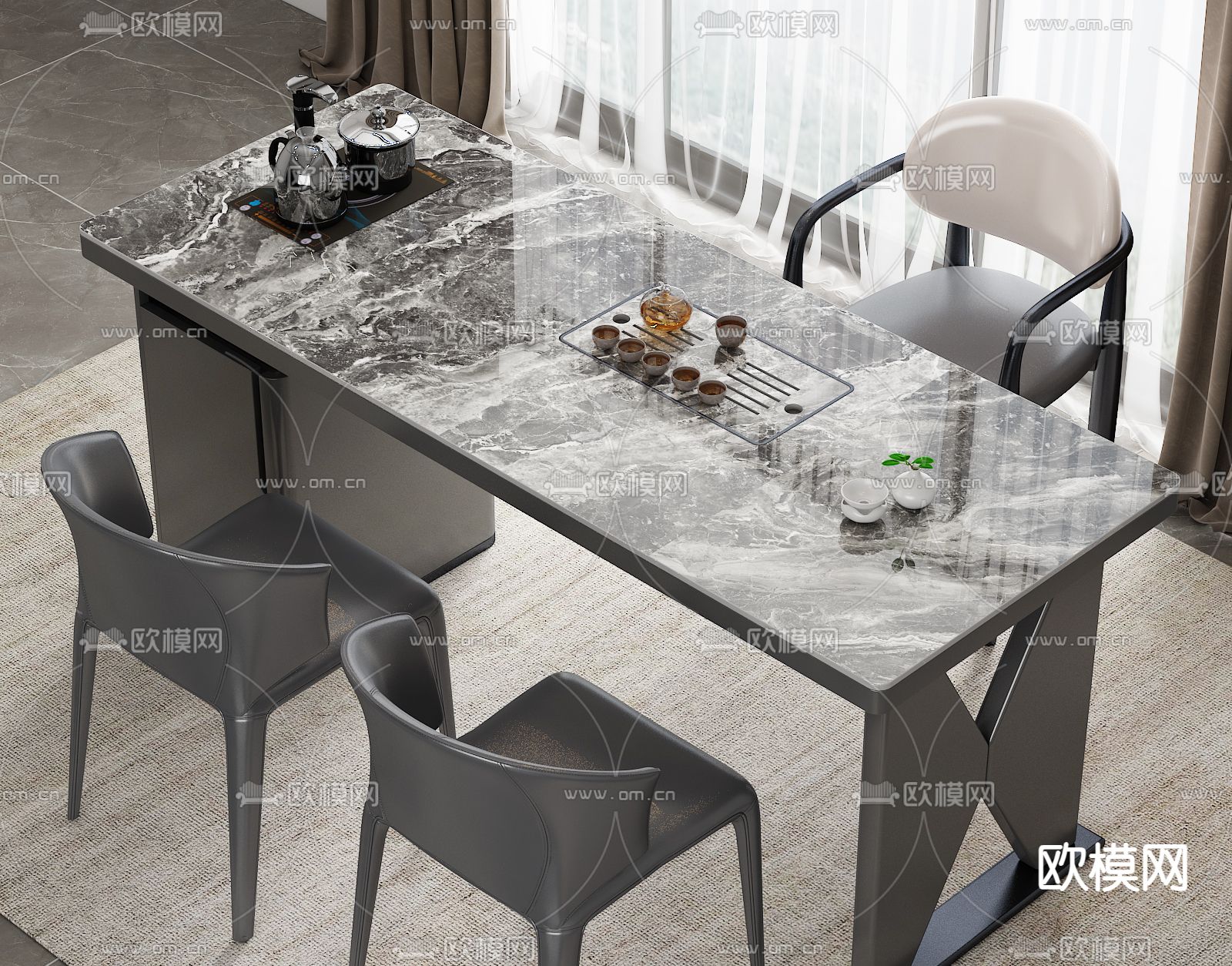 泡茶桌 岩板茶台3d模型