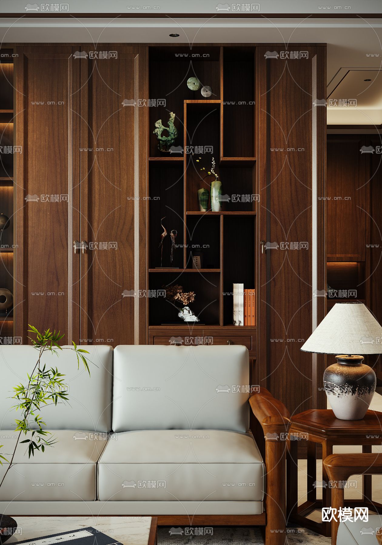 新中式客厅 餐厅3d模型下载（渲染图5）