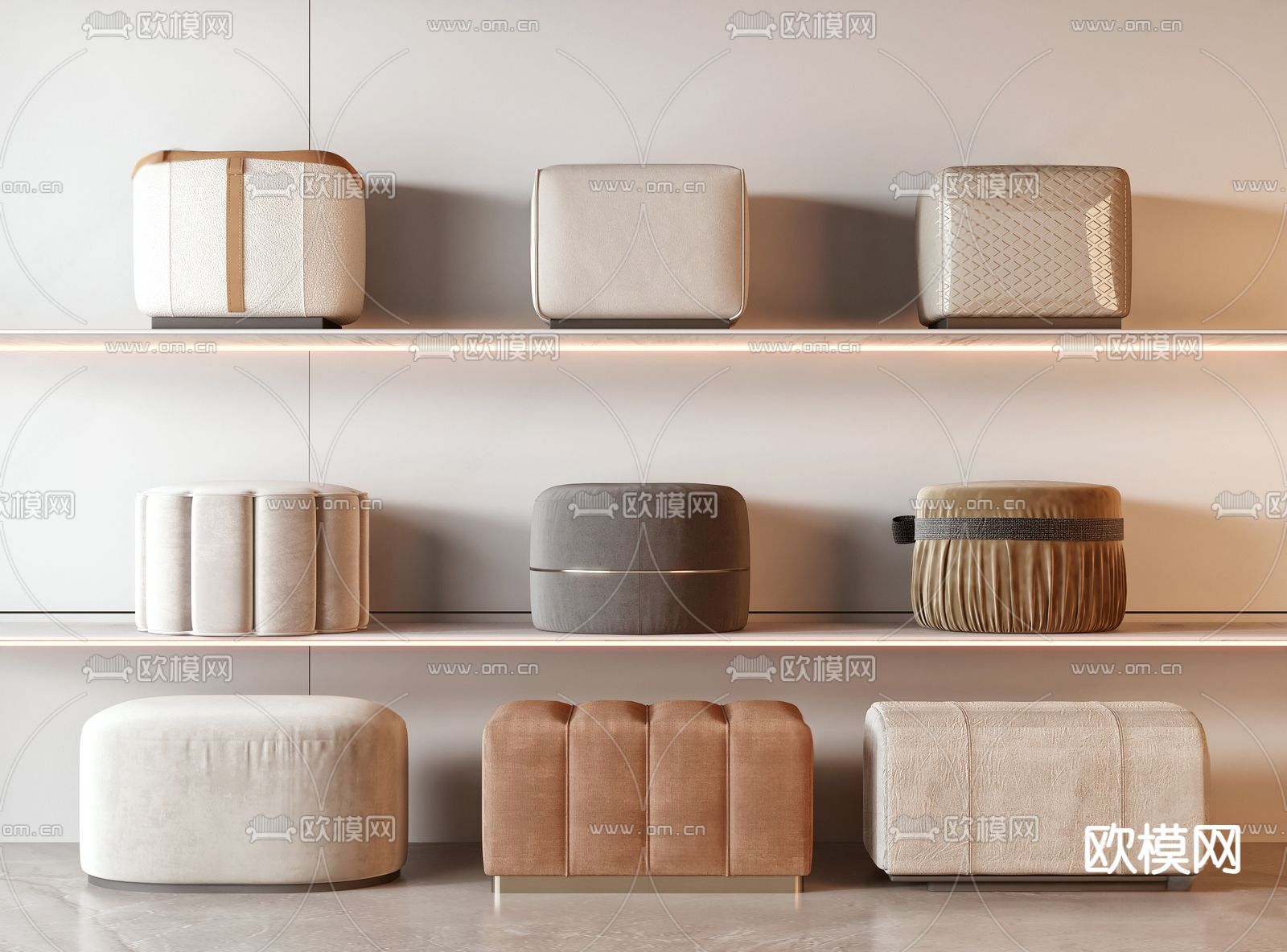 现代沙发凳 床尾凳su模型下载（渲染图1）