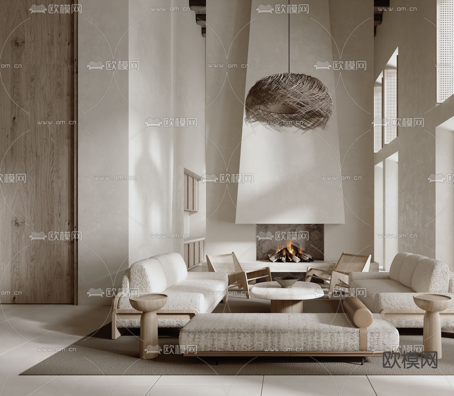 侘寂别墅客厅 别墅大堂3d模型下载（渲染图3）