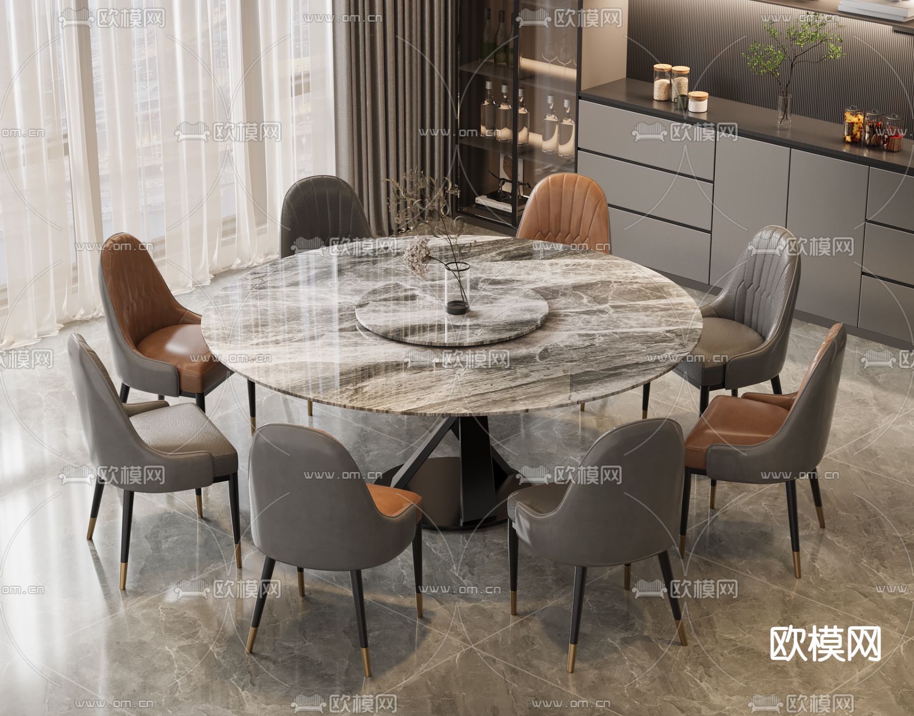 现代餐桌椅 圆餐桌3d模型